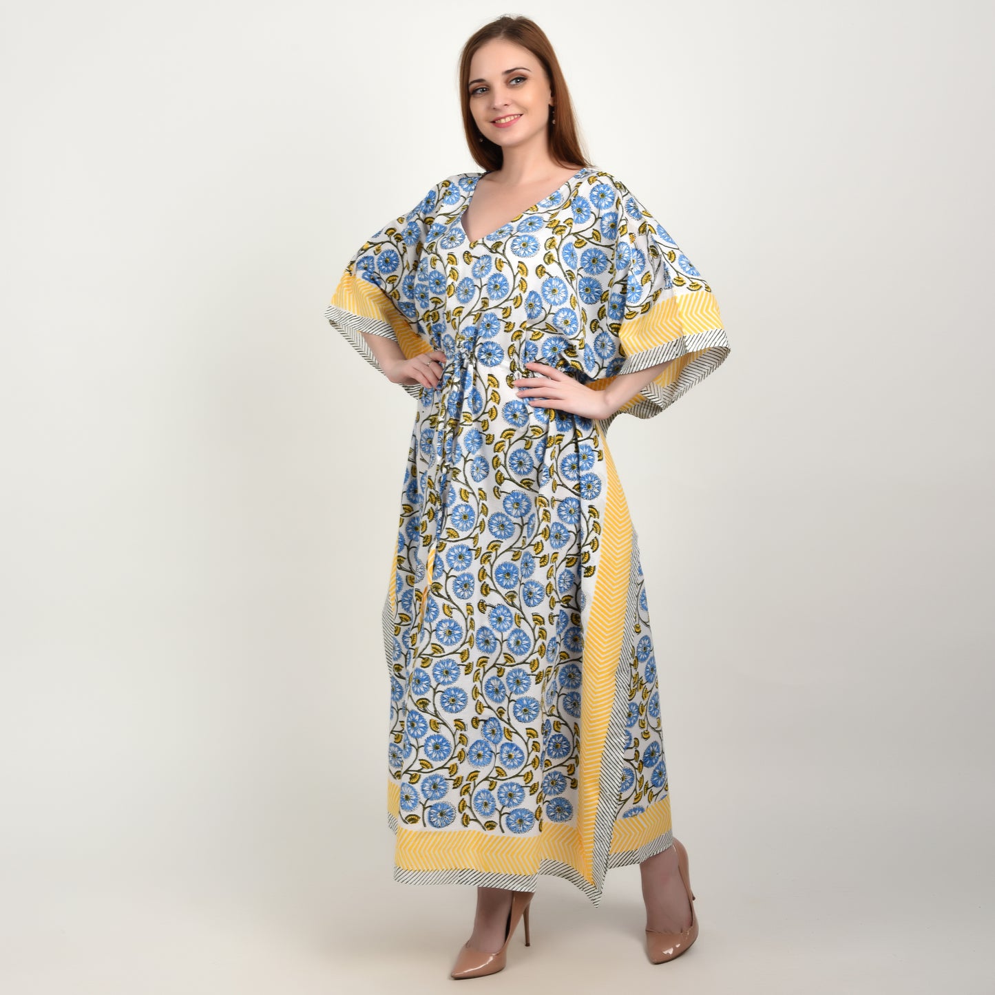Hand Block Print Cotton Caftans For Women Free Size Vintage traditonal art Maxi gown sleepwear Night gown Kaftan dress