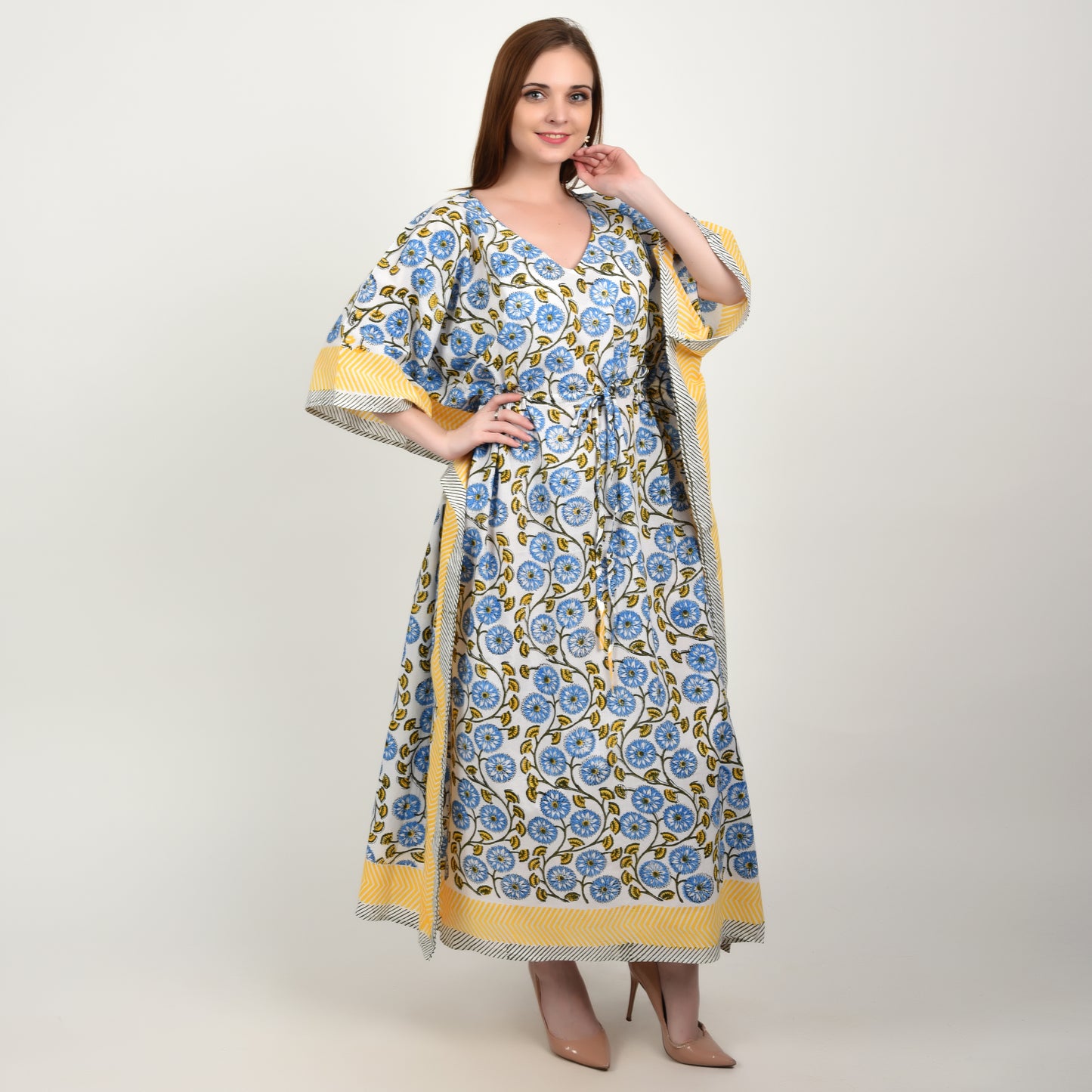 Hand Block Print Cotton Caftans For Women Free Size Vintage traditonal art Maxi gown sleepwear Night gown Kaftan dress