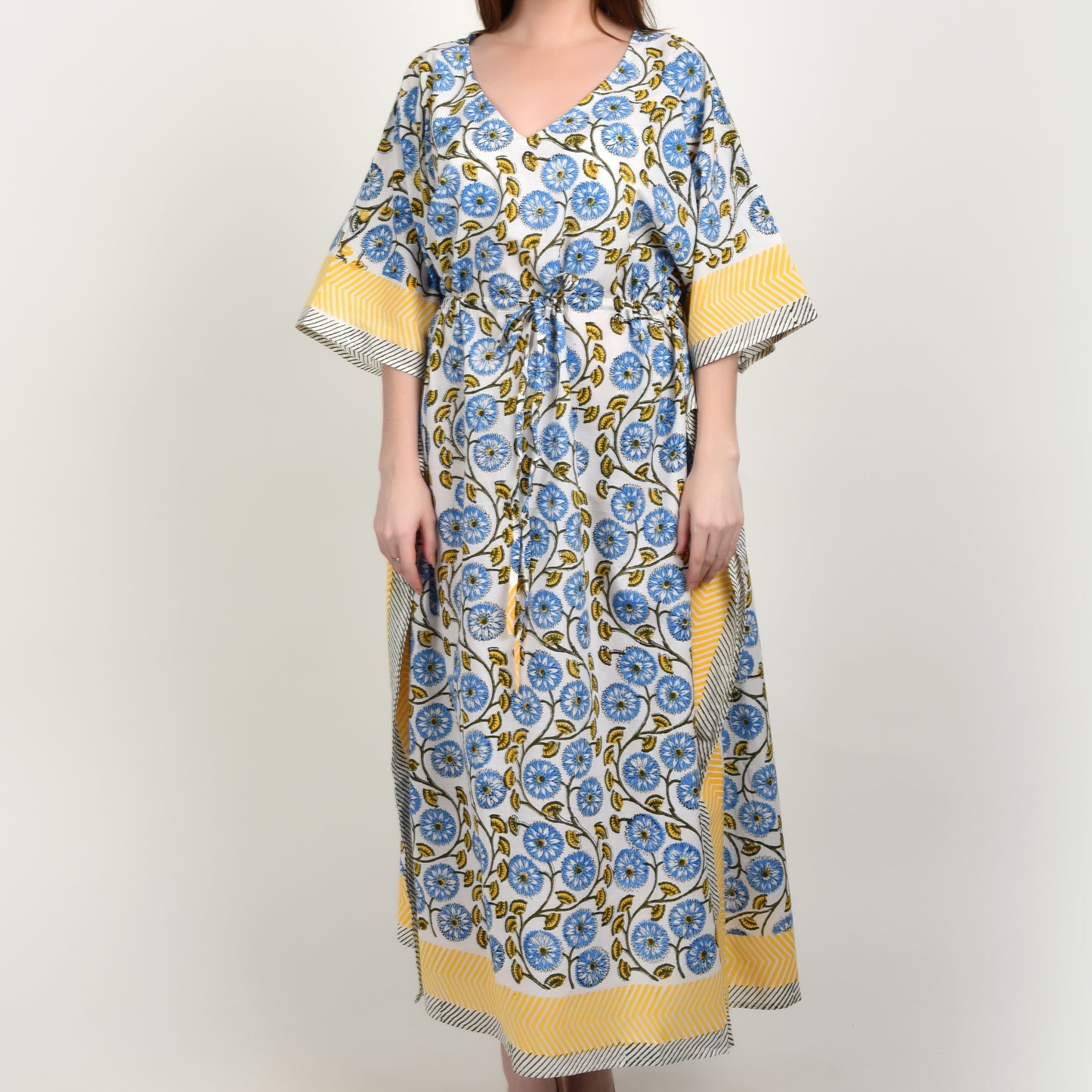 Hand Block Print Cotton Caftans For Women Free Size Vintage traditonal art Maxi gown sleepwear Night gown Kaftan dress