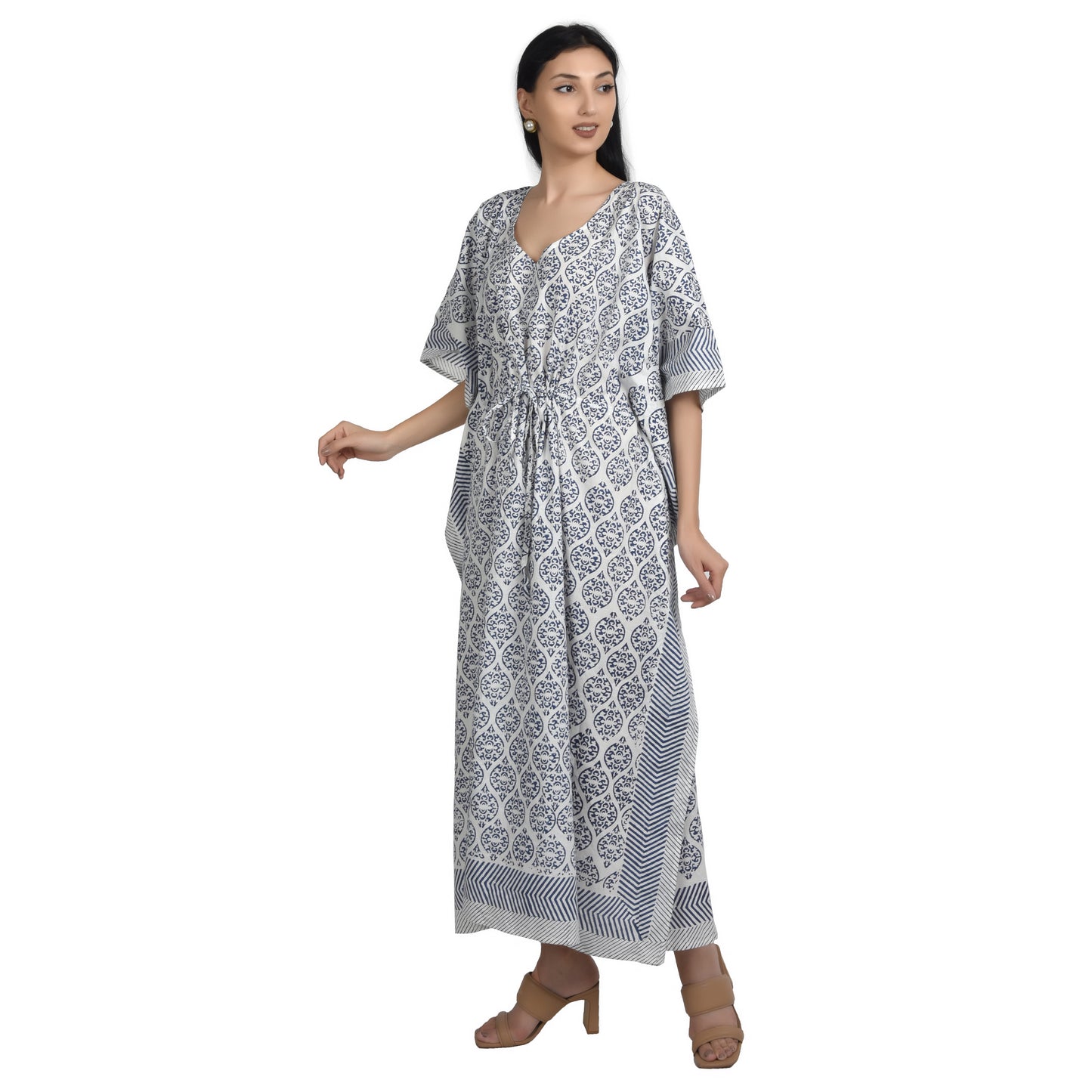 Hand Block Print Cotton Caftans For Women Free Size Sleepwear Vintage traditonal art