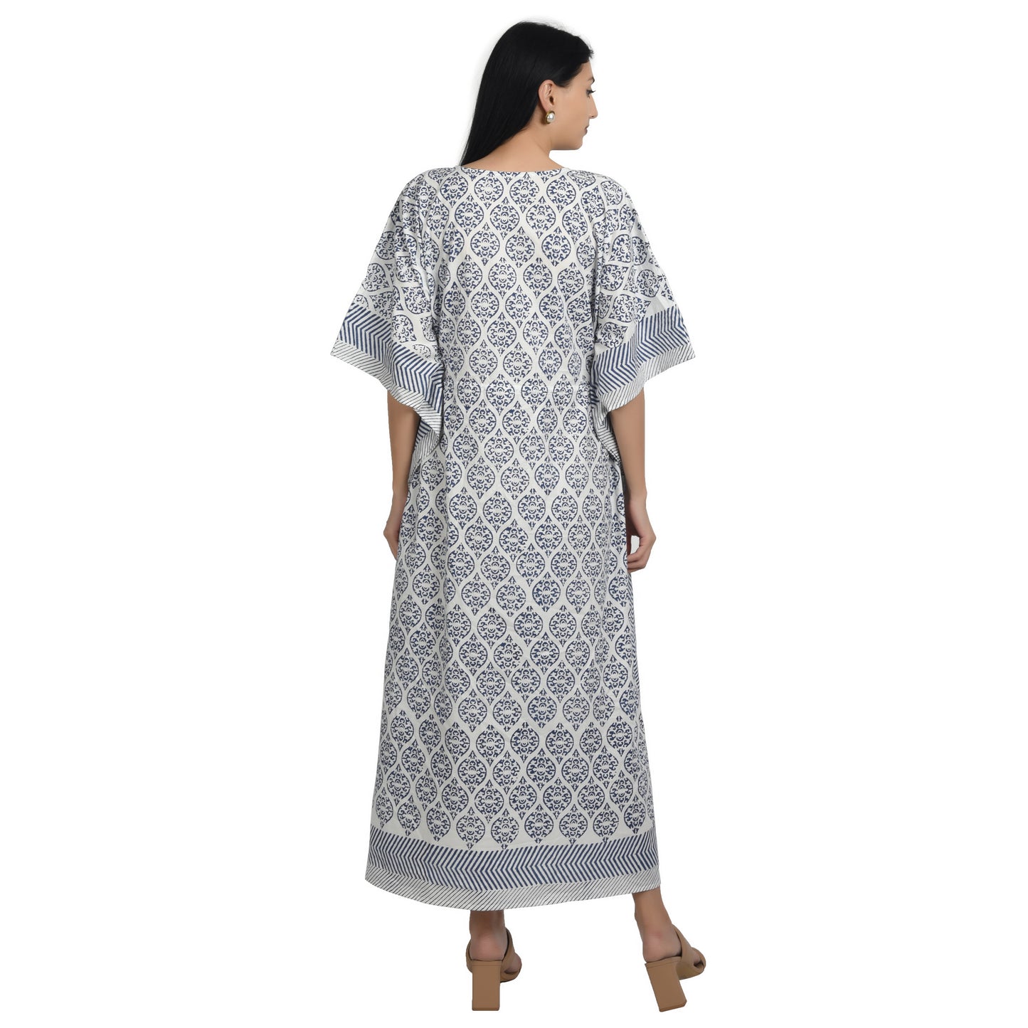 Hand Block Print Cotton Caftans For Women Free Size Sleepwear Vintage traditonal art