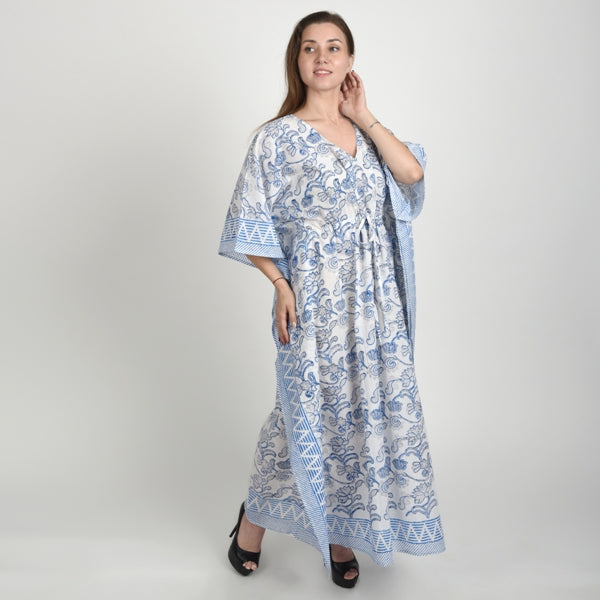 Hand Block Print Cotton Caftans For Women Free Size Vintage traditonal art Maxi gown sleepwear Night gown Kaftan dress