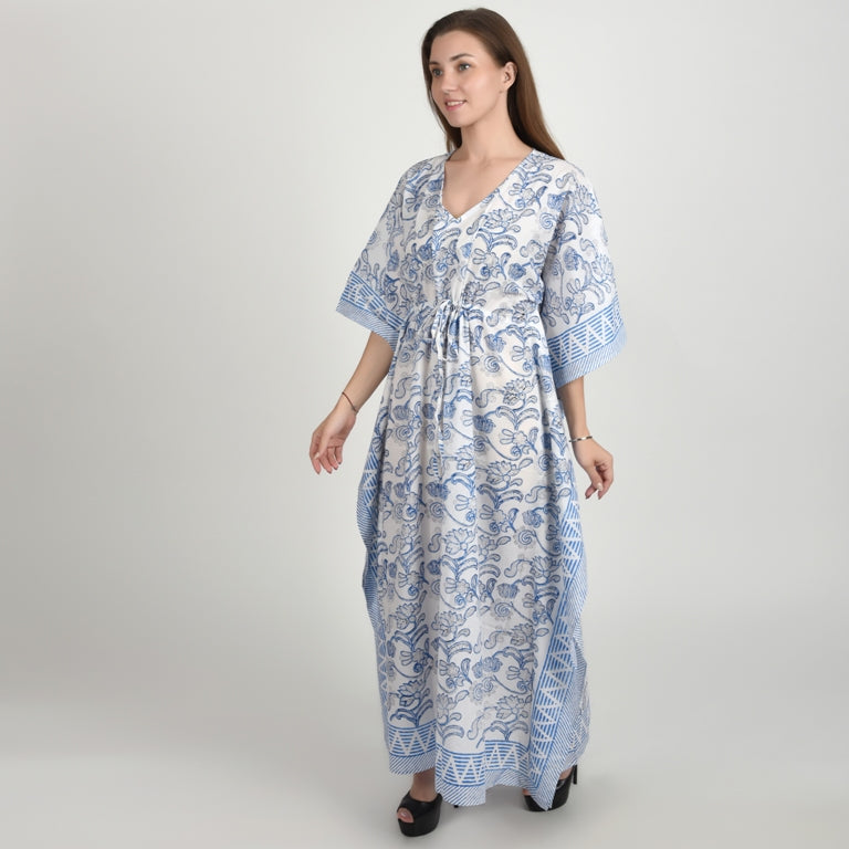 Hand Block Print Cotton Caftans For Women Free Size Vintage traditonal art Maxi gown sleepwear Night gown Kaftan dress