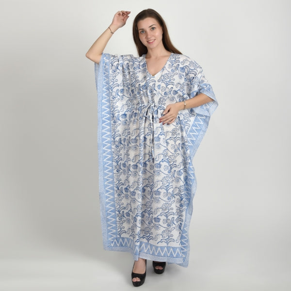 Hand Block Print Cotton Caftans For Women Free Size Vintage traditonal art Maxi gown sleepwear Night gown Kaftan dress