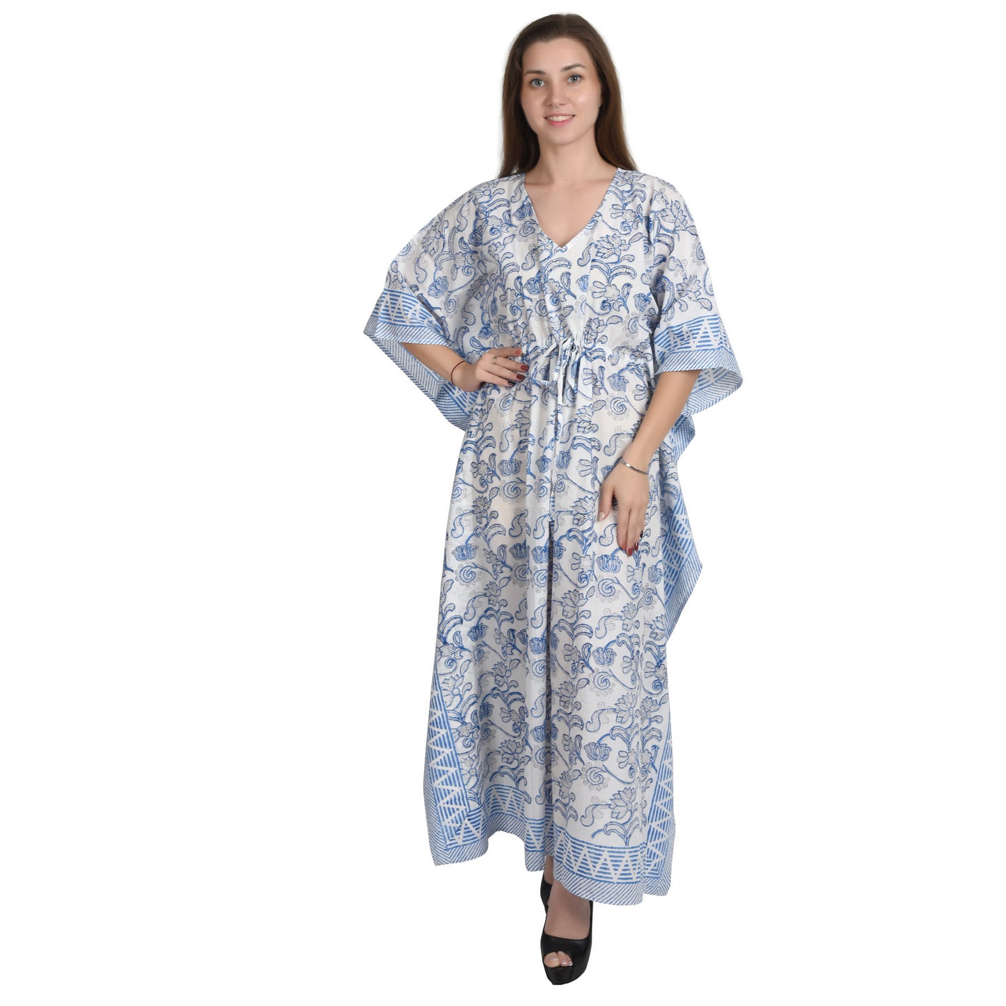 Hand Block Print Cotton Caftans For Women Free Size Vintage traditonal art Maxi gown sleepwear Night gown Kaftan dress