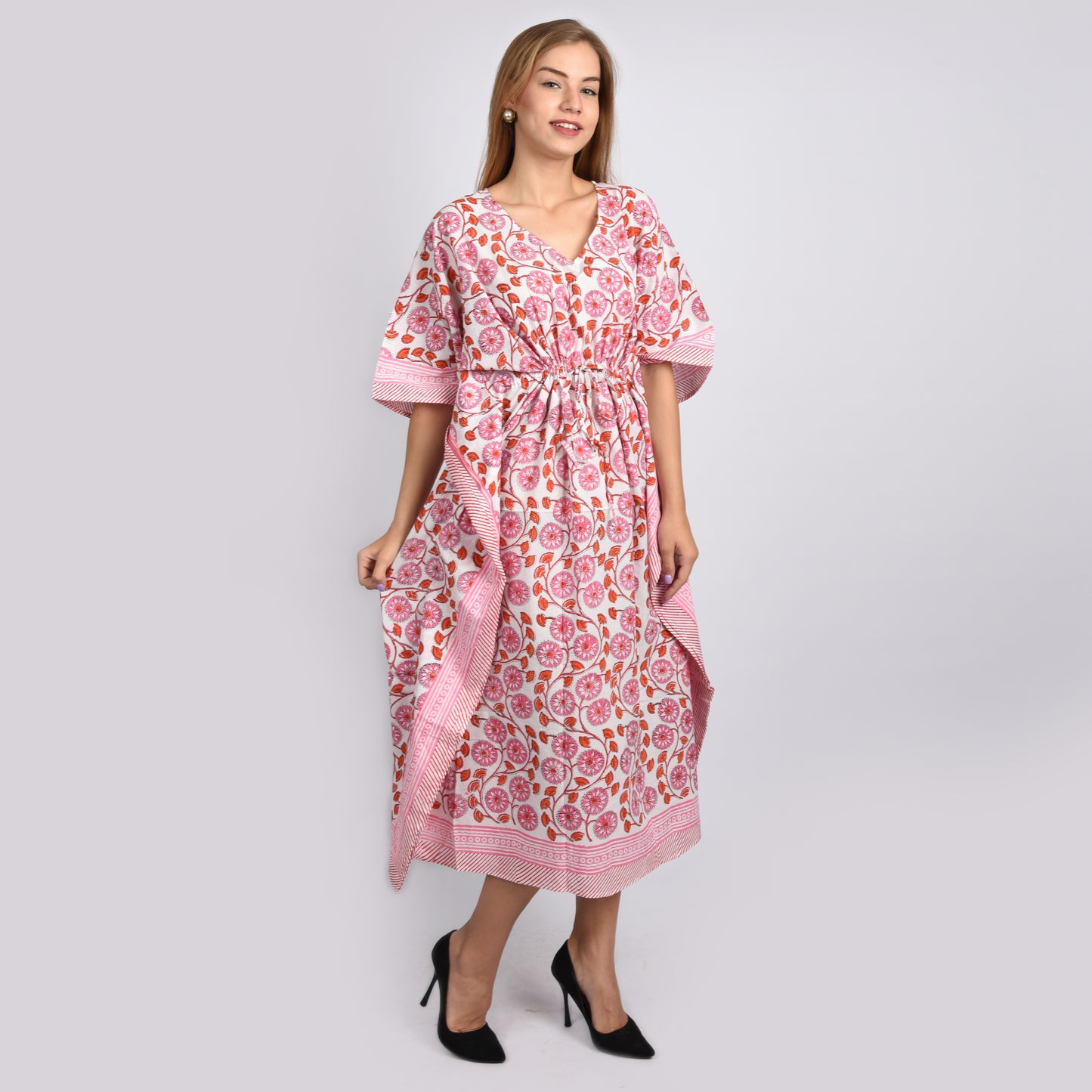 Hand Block Print Cotton Caftans For Women Free Size Vintage traditonal art Maxi gown sleepwear Night gown Kaftan dress