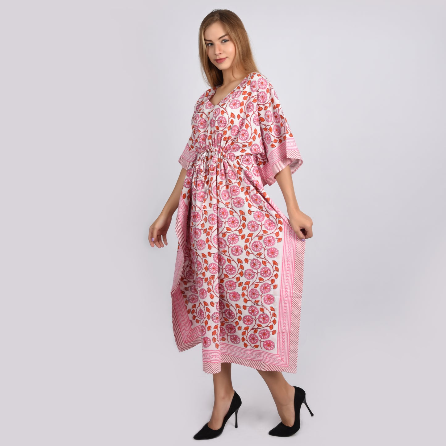 Hand Block Print Cotton Caftans For Women Free Size Vintage traditonal art Maxi gown sleepwear Night gown Kaftan dress