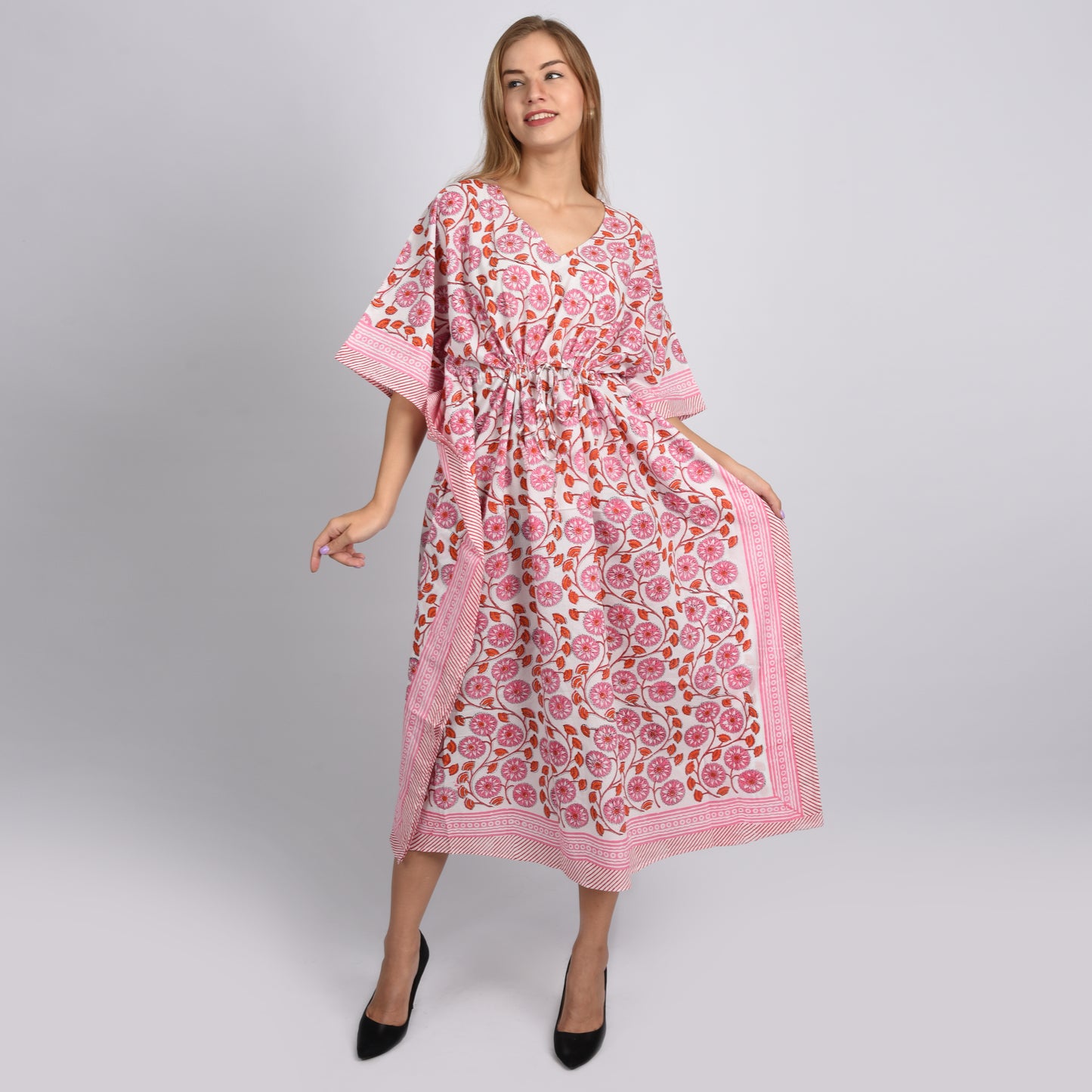 Hand Block Print Cotton Caftans For Women Free Size Vintage traditonal art Maxi gown sleepwear Night gown Kaftan dress
