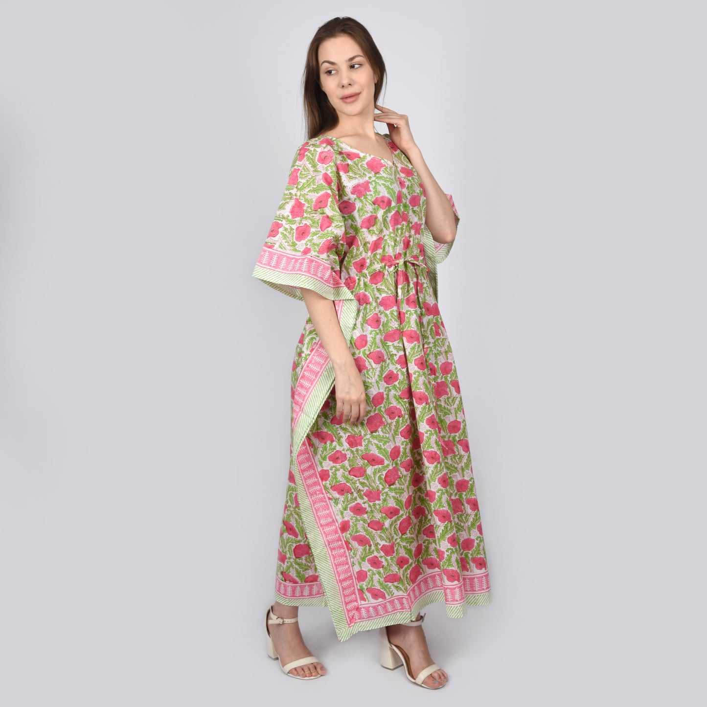 Hand Block Print Cotton Caftans For Women Free Size Vintage traditonal art Maxi gown sleepwear Night gown Kaftan dress