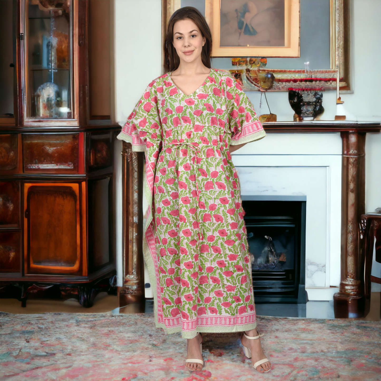 Hand Block Print Cotton Caftans For Women Free Size Vintage traditonal art Maxi gown sleepwear Night gown Kaftan dress