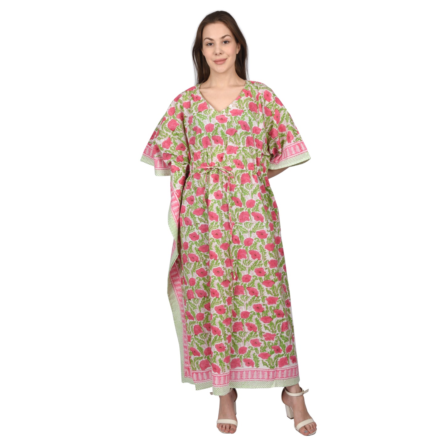 Hand Block Print Cotton Caftans For Women Free Size Vintage traditonal art Maxi gown sleepwear Night gown Kaftan dress