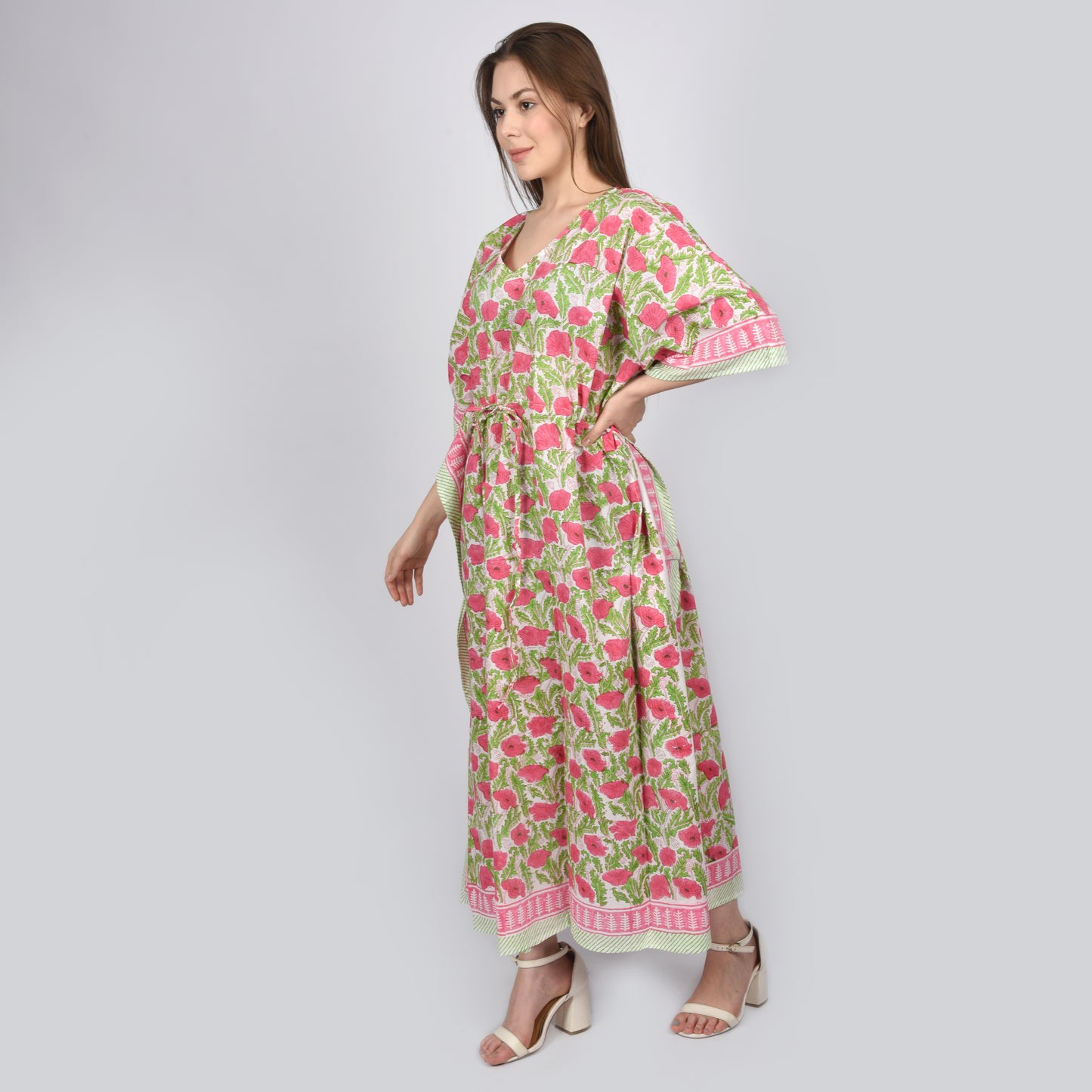 Hand Block Print Cotton Caftans For Women Free Size Vintage traditonal art Maxi gown sleepwear Night gown Kaftan dress