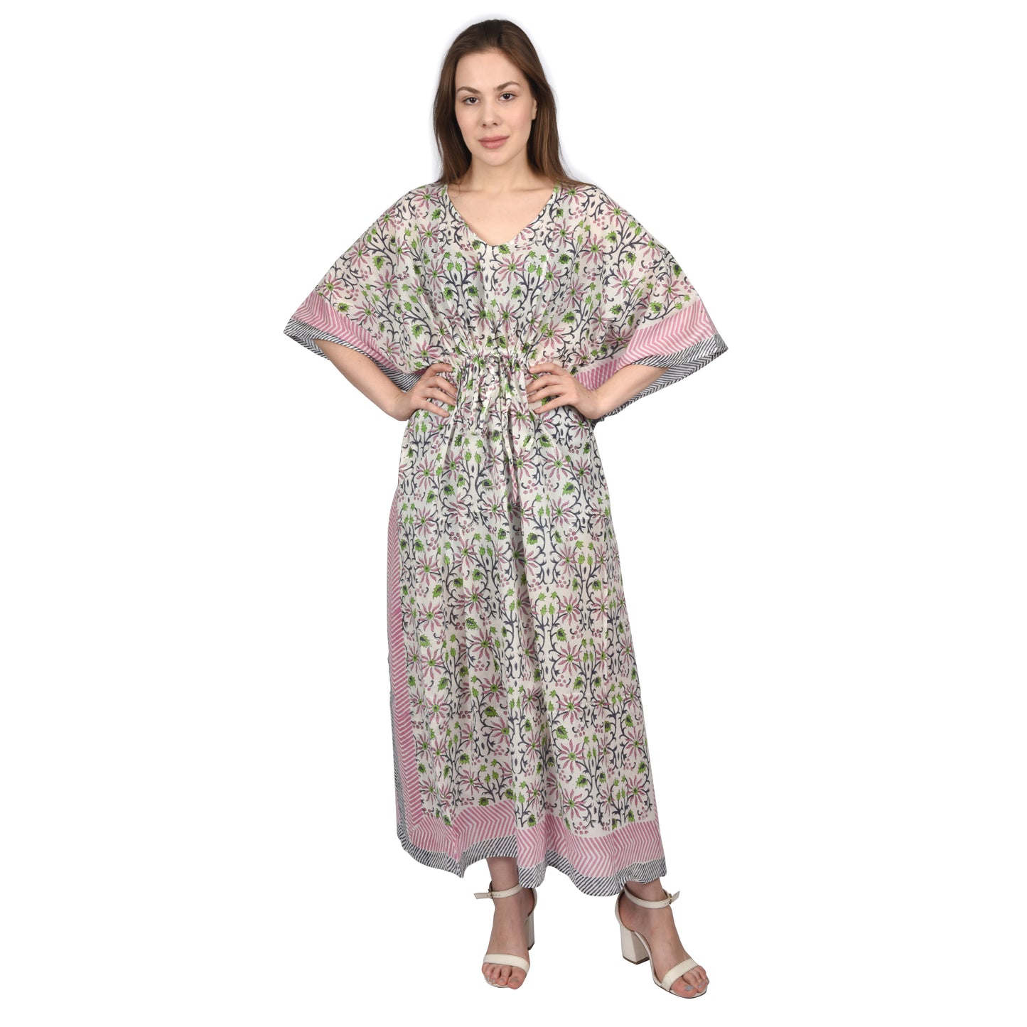 Hand Block Print Cotton Caftans For Women Free Size Vintage traditonal art Maxi gown sleepwear Night gown Kaftan dress