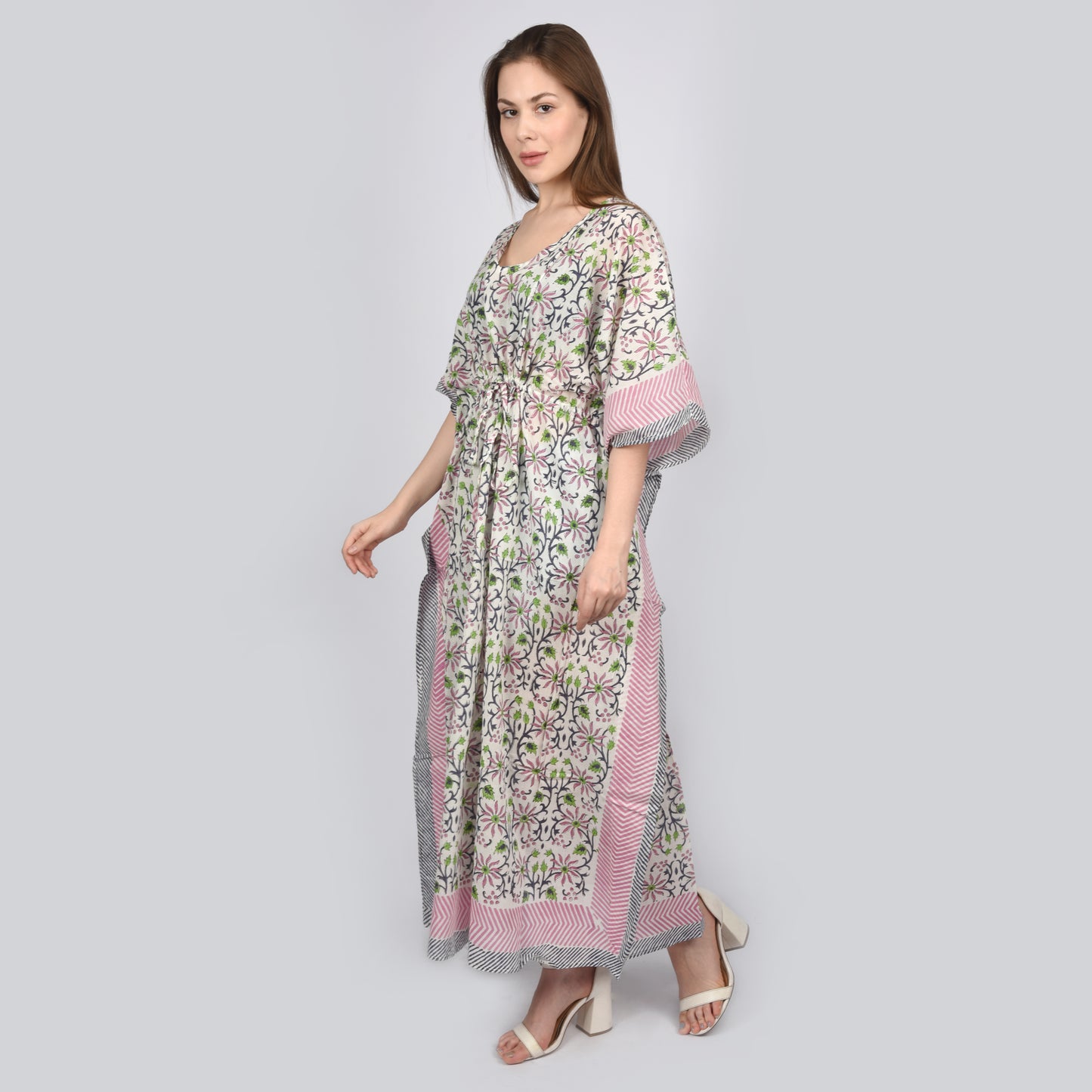 Hand Block Print Cotton Caftans For Women Free Size Vintage traditonal art Maxi gown sleepwear Night gown Kaftan dress