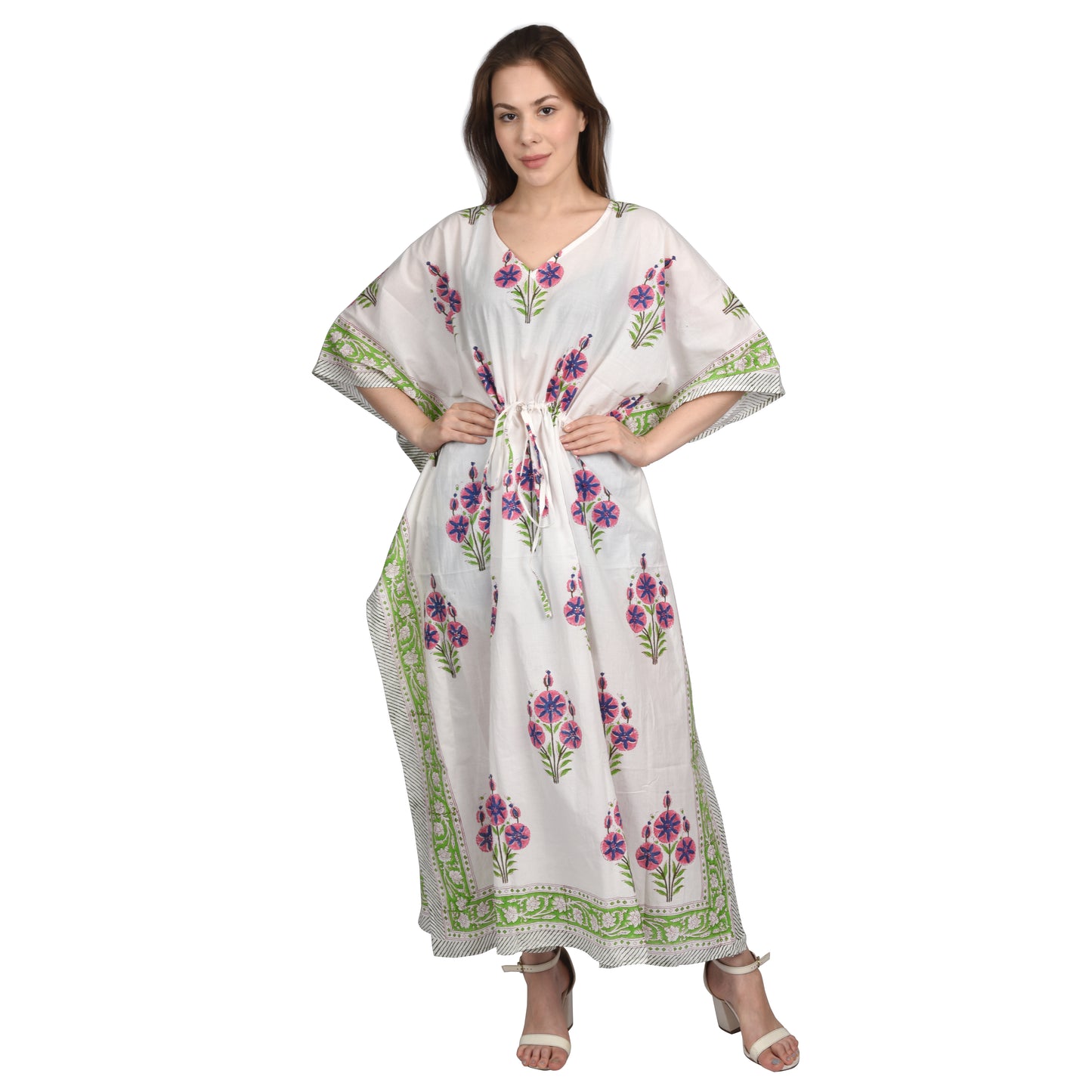 Hand Block Print Cotton Caftans For Women Free Size Vintage traditonal art Maxi gown sleepwear Night gown Kaftan dress