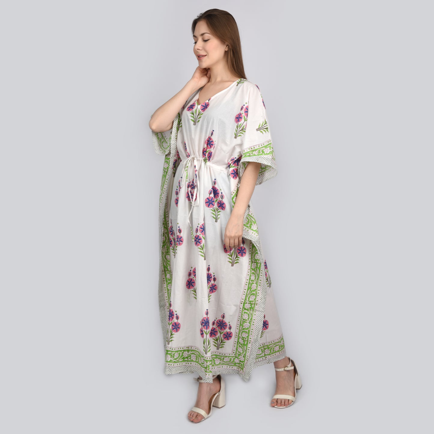 Hand Block Print Cotton Caftans For Women Free Size Vintage traditonal art Maxi gown sleepwear Night gown Kaftan dress