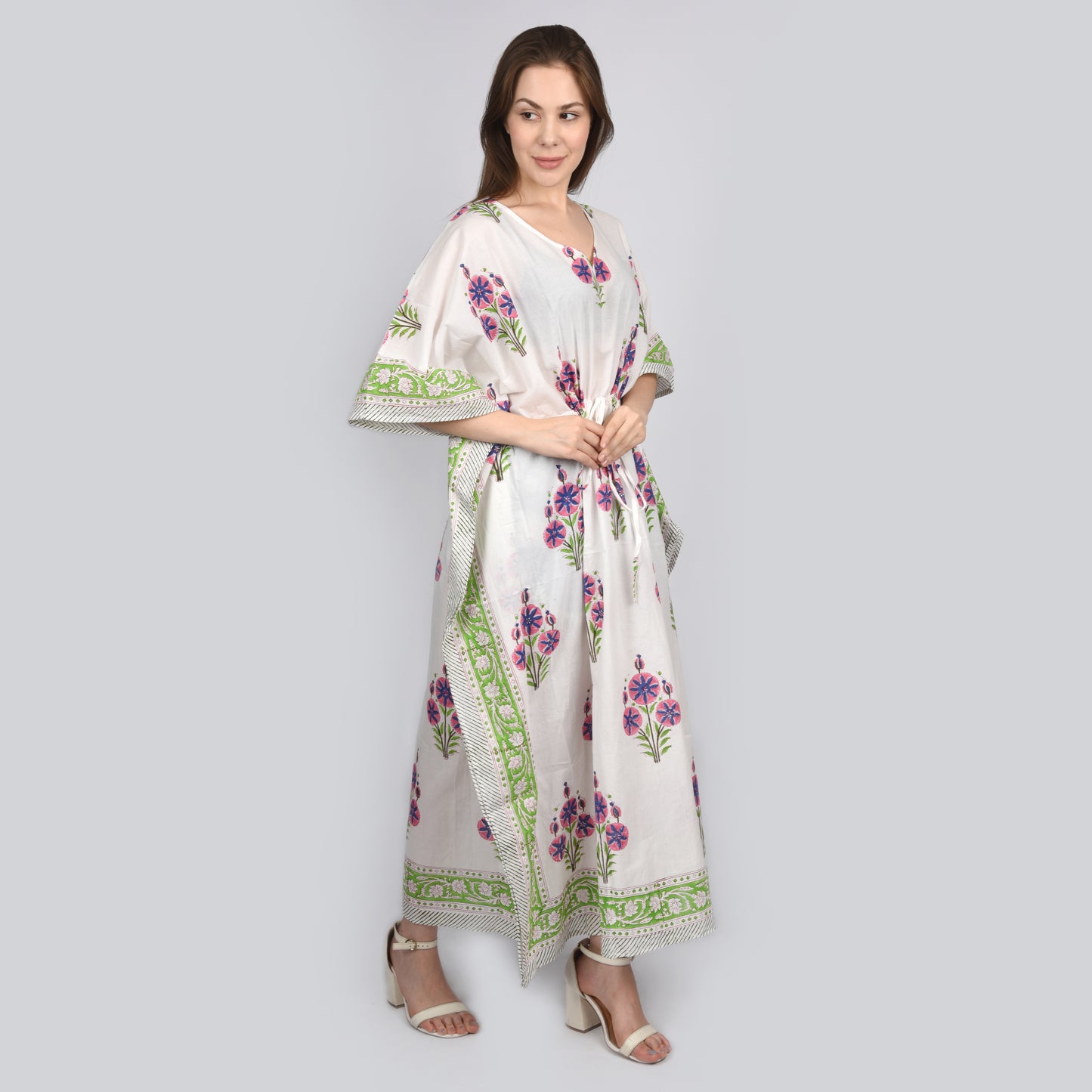 Hand Block Print Cotton Caftans For Women Free Size Vintage traditonal art Maxi gown sleepwear Night gown Kaftan dress