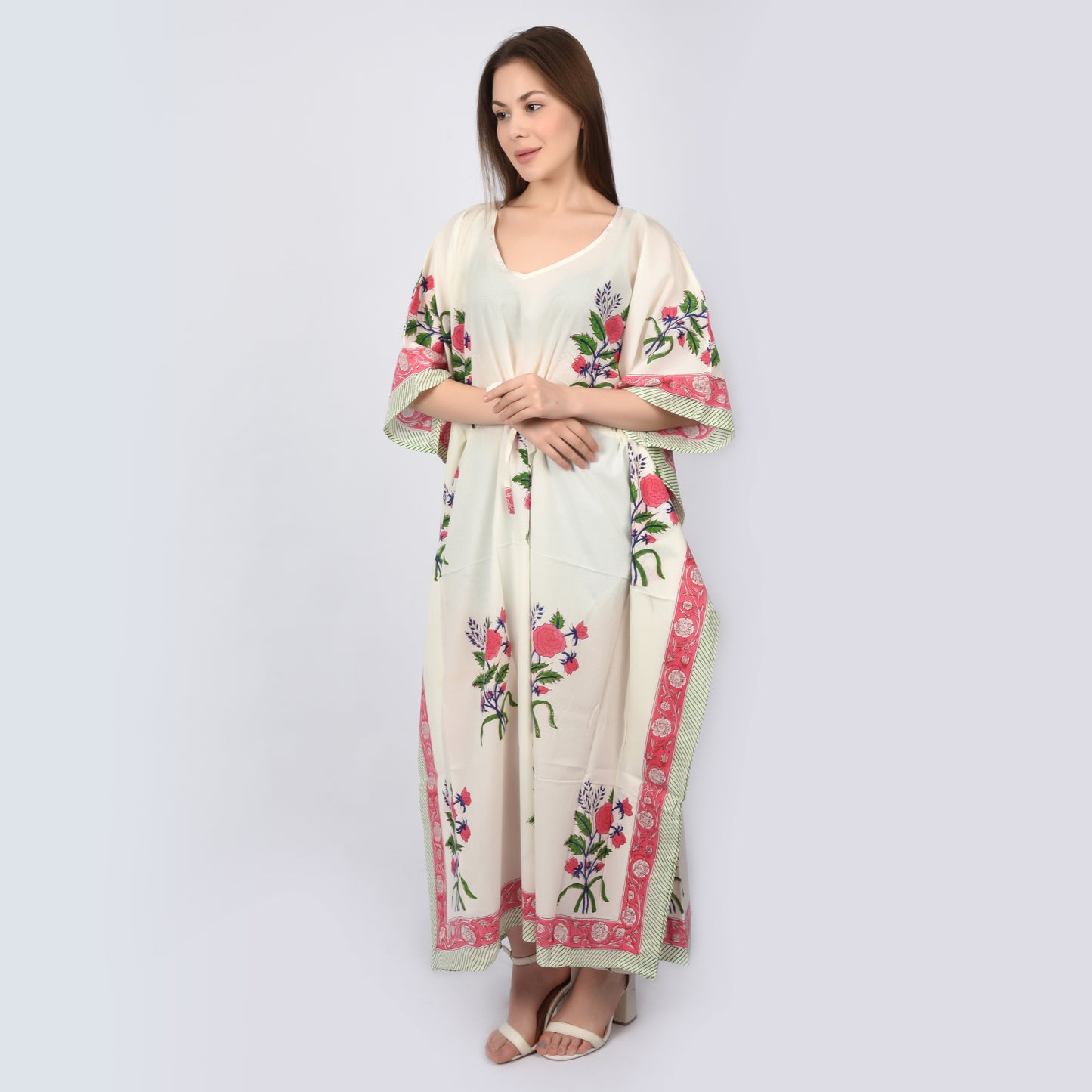 Hand Block Print Cotton Caftans For Women Free Size Vintage traditonal art Maxi gown sleepwear Night gown Kaftan dress