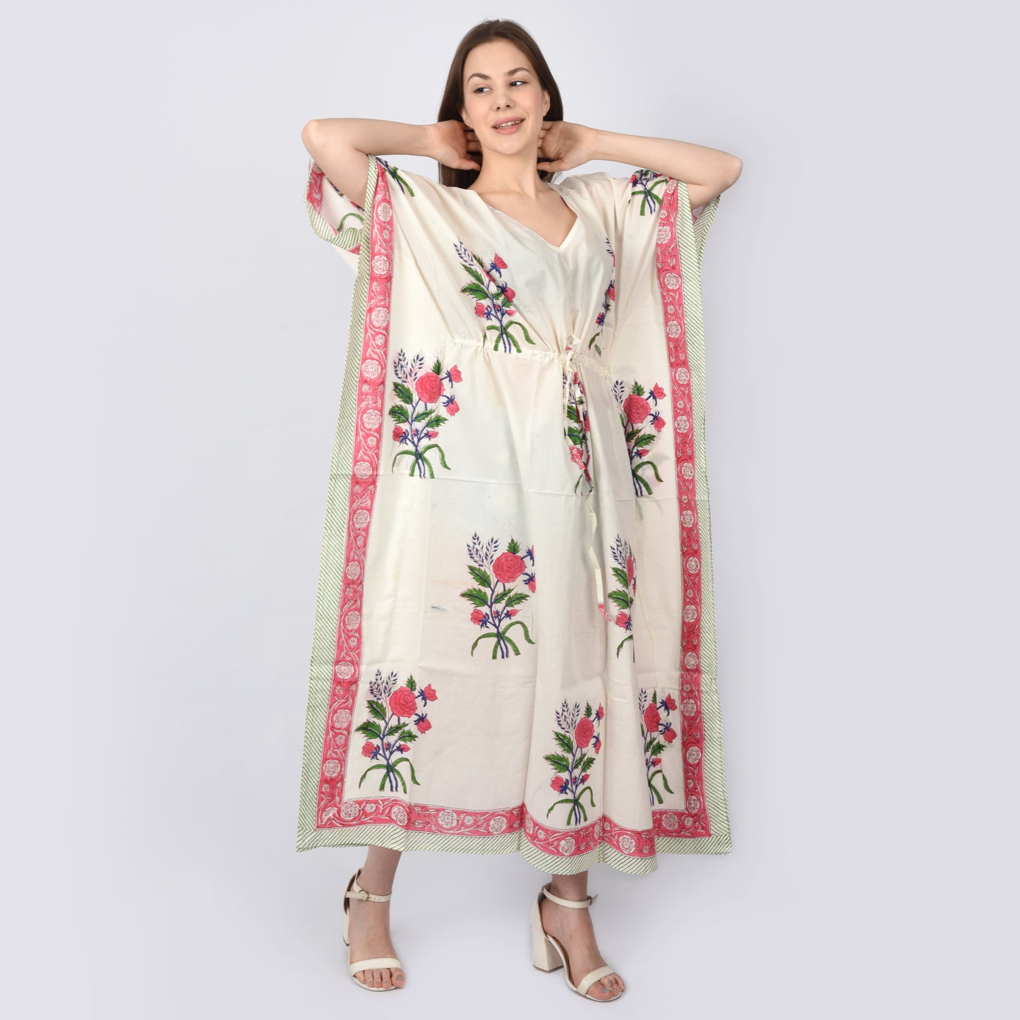 Hand Block Print Cotton Caftans For Women Free Size Vintage traditonal art Maxi gown sleepwear Night gown Kaftan dress