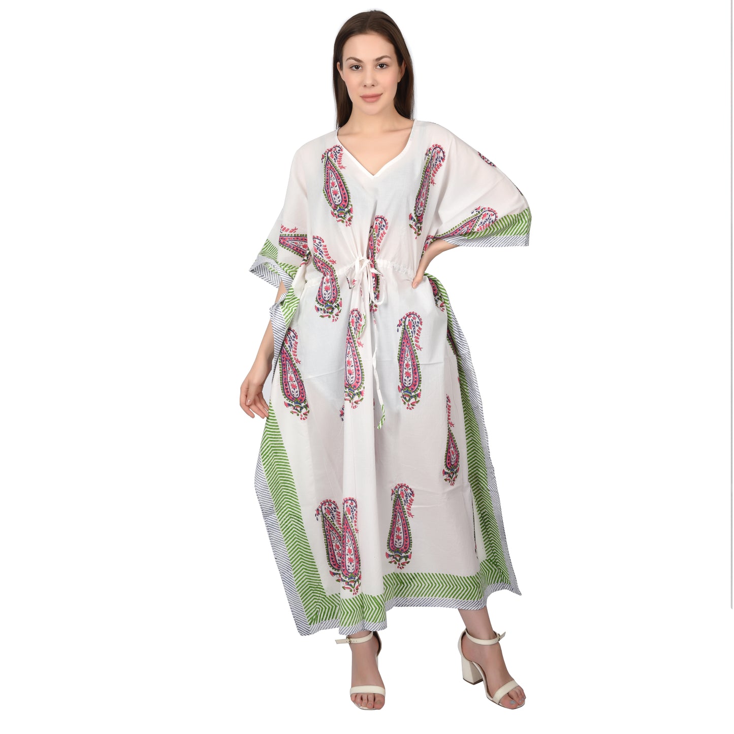 Hand Block Print Cotton Caftans For Women Free Size Vintage traditonal art Maxi gown sleepwear Night gown Kaftan dress