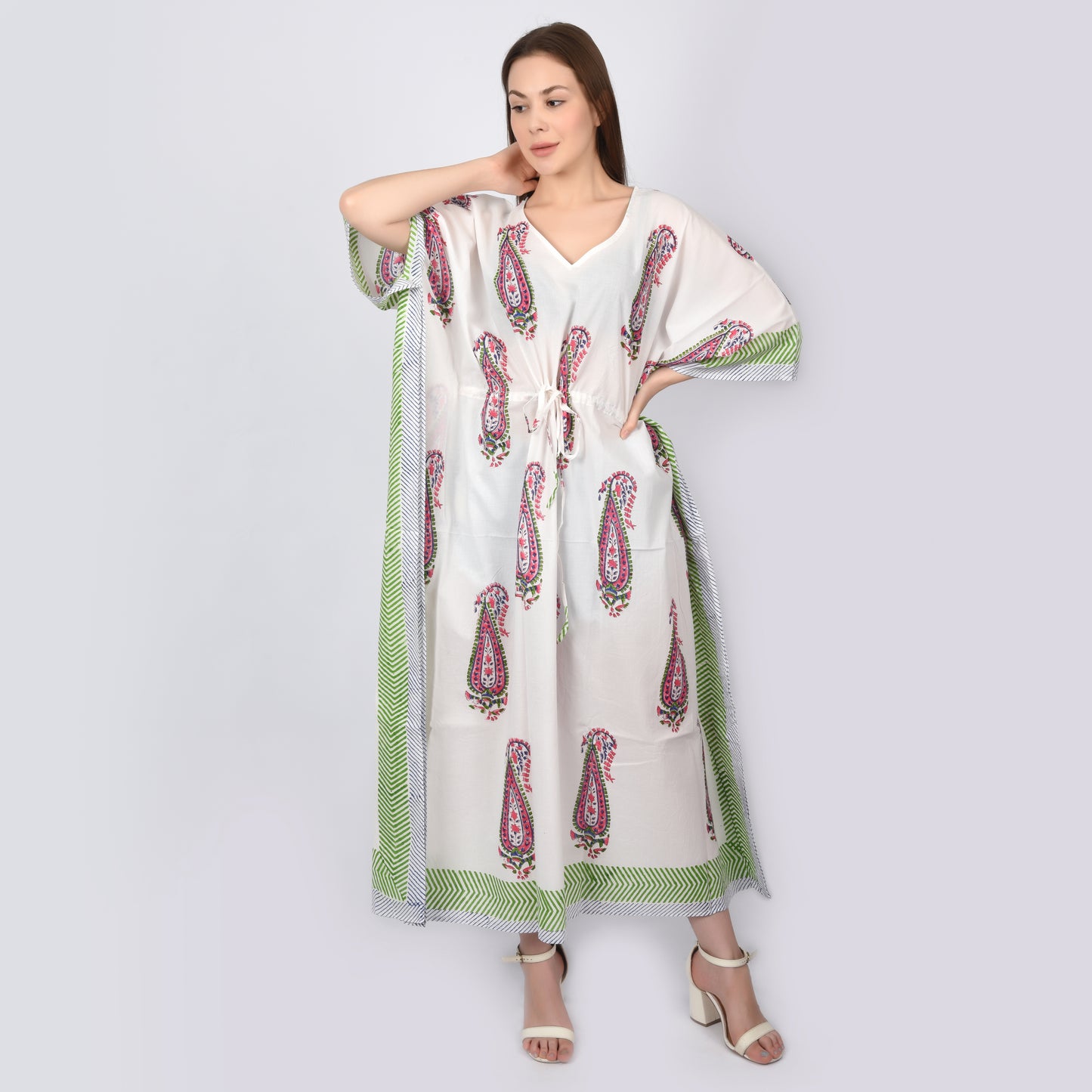 Hand Block Print Cotton Caftans For Women Free Size Vintage traditonal art Maxi gown sleepwear Night gown Kaftan dress