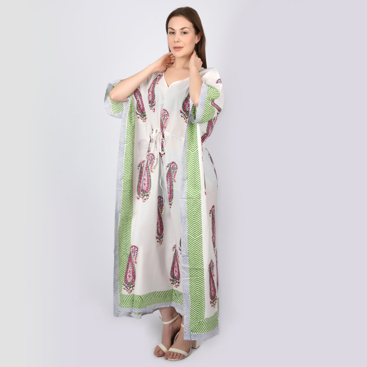 Hand Block Print Cotton Caftans For Women Free Size Vintage traditonal art Maxi gown sleepwear Night gown Kaftan dress