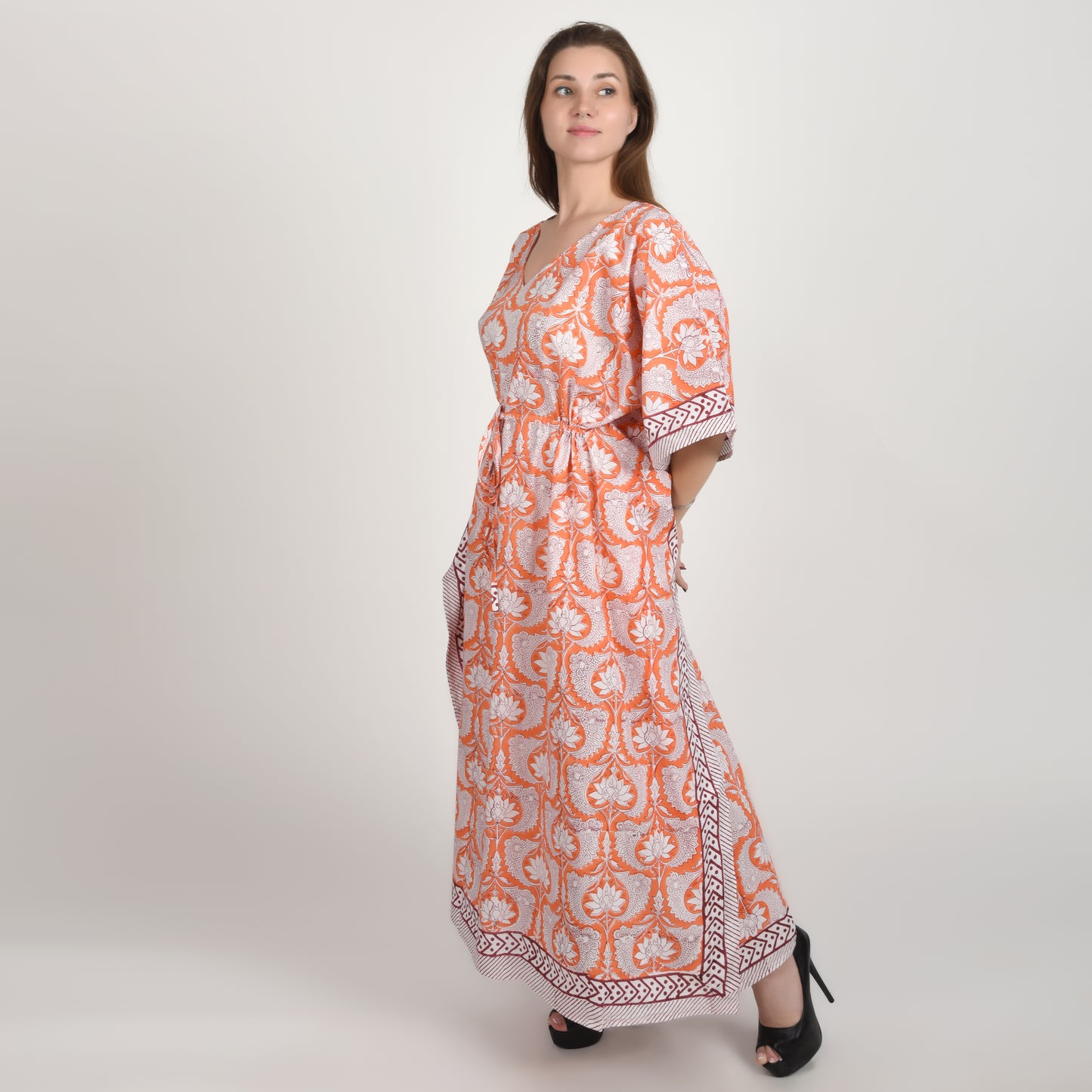 Hand Block Print Cotton Caftans For Women Free Size Vintage traditonal art Maxi gown sleepwear Night gown Kaftan dress