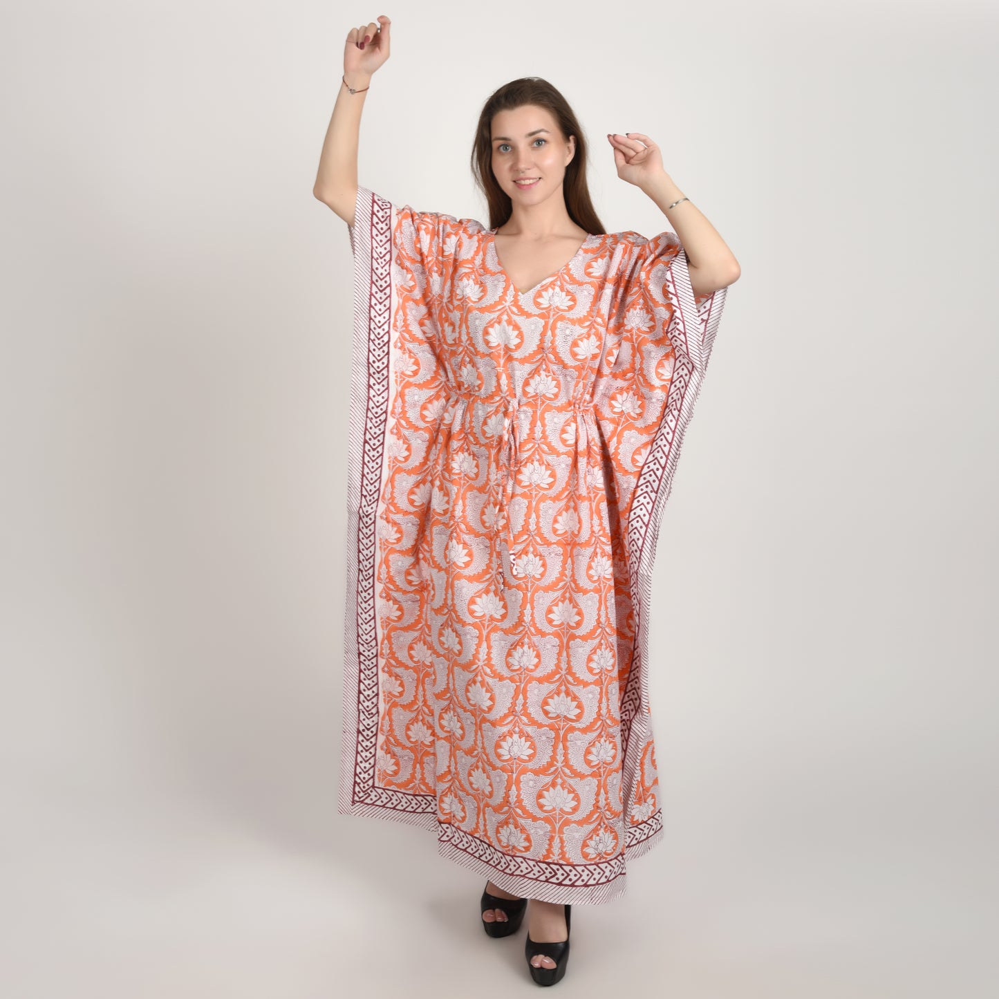 Hand Block Print Cotton Caftans For Women Free Size Vintage traditonal art Maxi gown sleepwear Night gown Kaftan dress