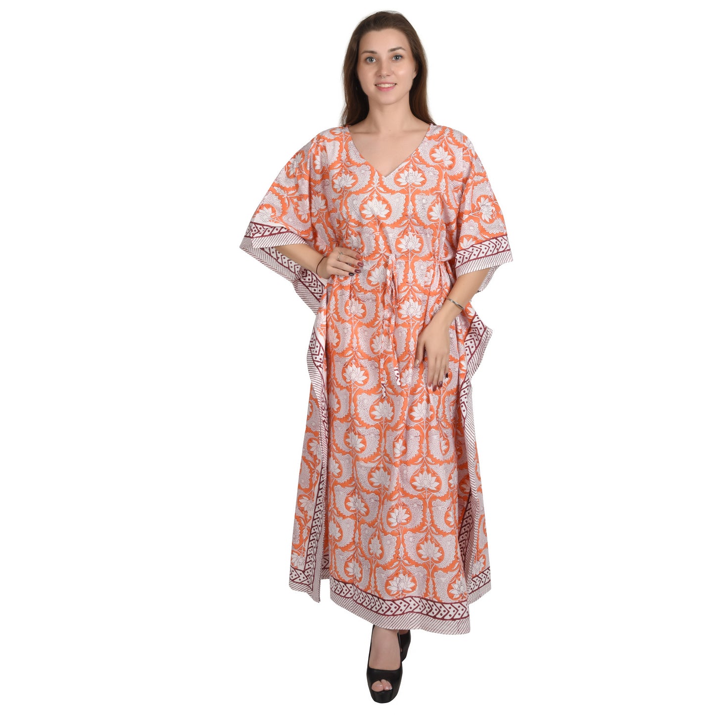 Hand Block Print Cotton Caftans For Women Free Size Vintage traditonal art Maxi gown sleepwear Night gown Kaftan dress