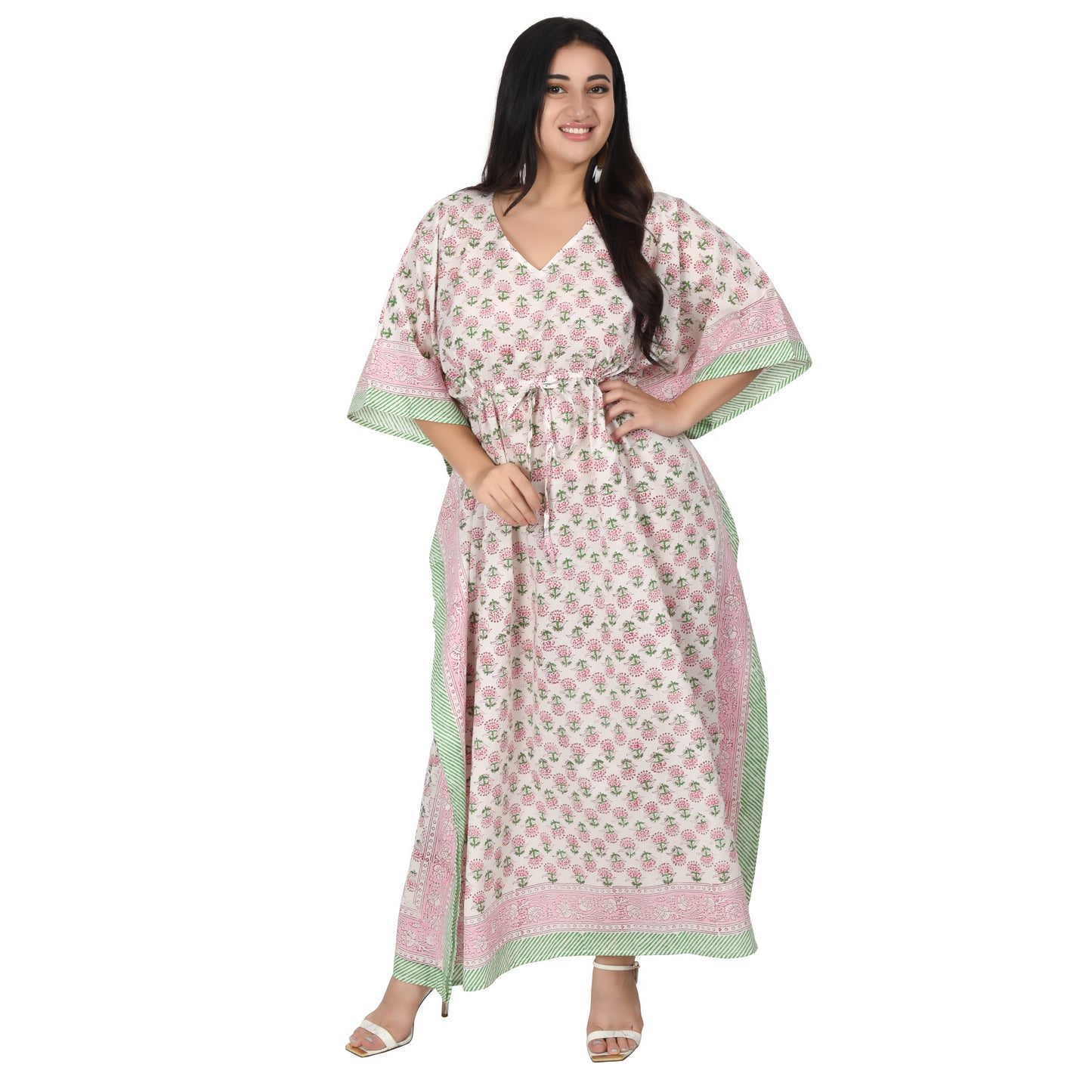 Hand Block Print Cotton Caftans For Women Free Size Vintage traditonal art Maxi gown sleepwear Night gown Kaftan dress