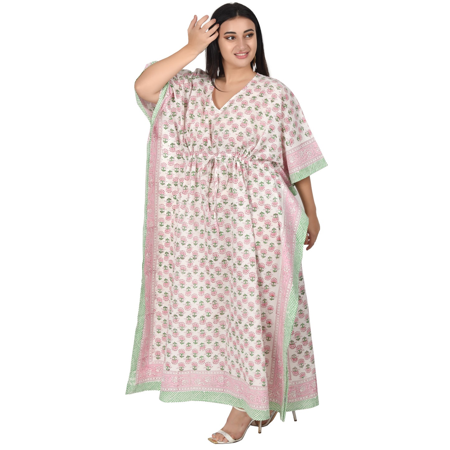 Hand Block Print Cotton Caftans For Women Free Size Vintage traditonal art Maxi gown sleepwear Night gown Kaftan dress