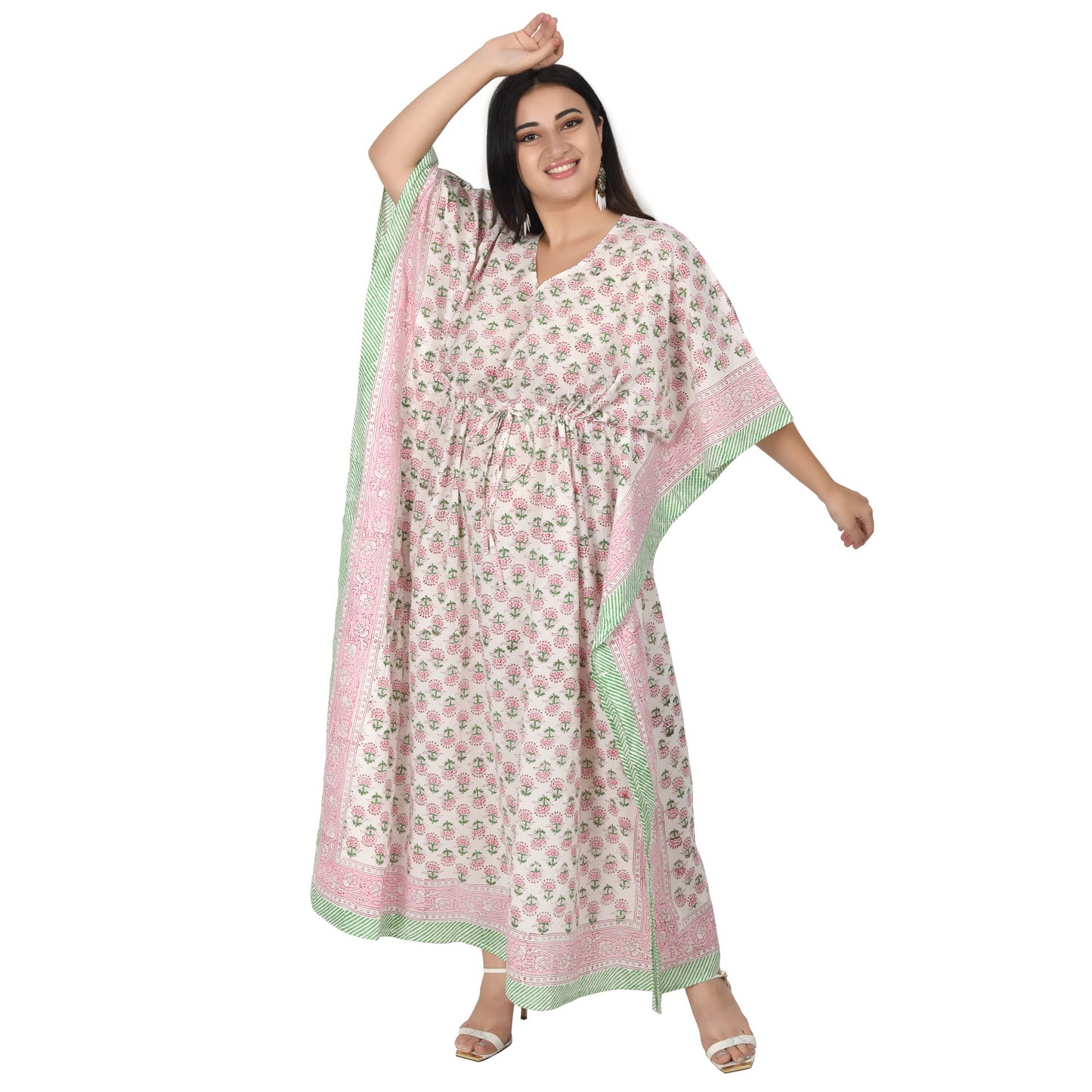 Hand Block Print Cotton Caftans For Women Free Size Vintage traditonal art Maxi gown sleepwear Night gown Kaftan dress