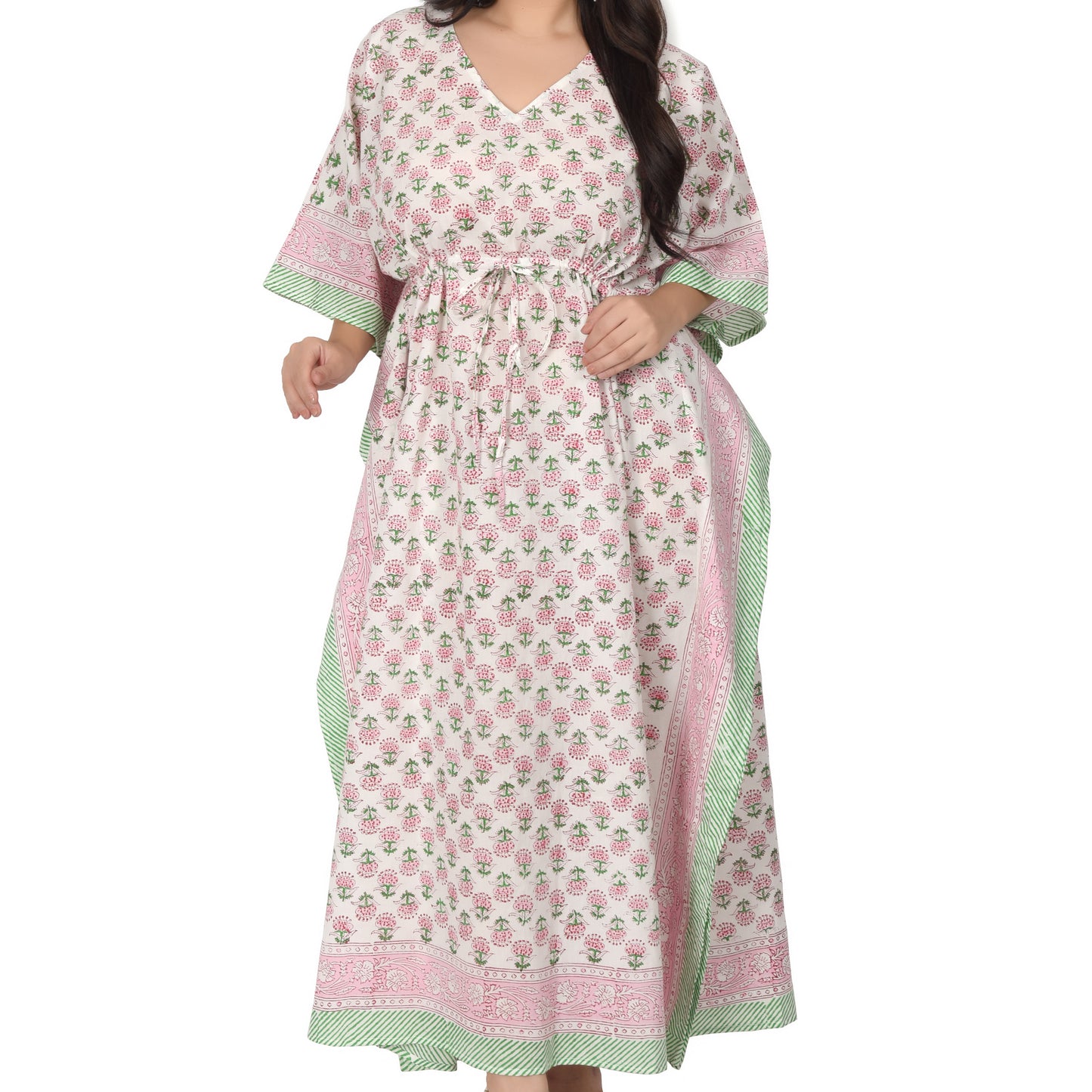 Hand Block Print Cotton Caftans For Women Free Size Vintage traditonal art Maxi gown sleepwear Night gown Kaftan dress