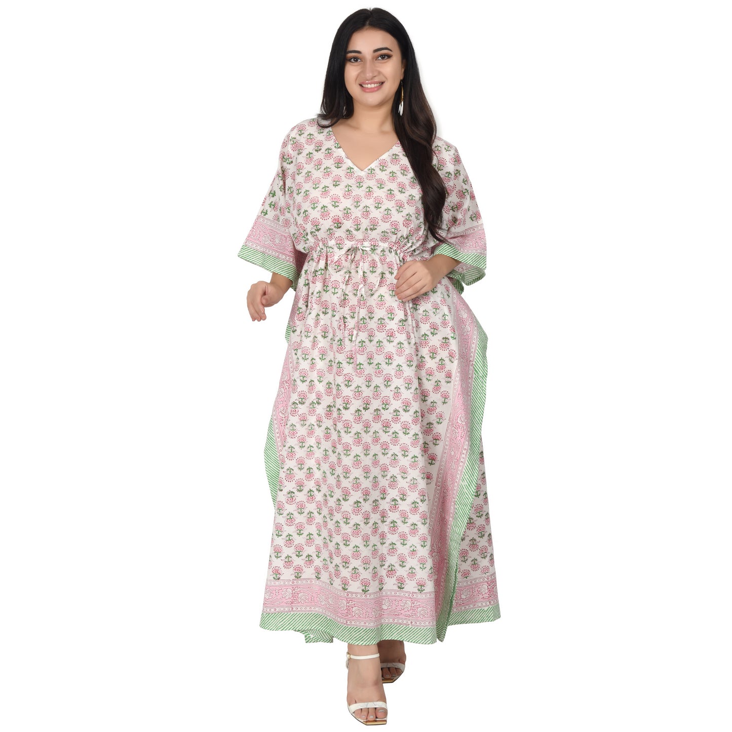 Hand Block Print Cotton Caftans For Women Free Size Vintage traditonal art Maxi gown sleepwear Night gown Kaftan dress