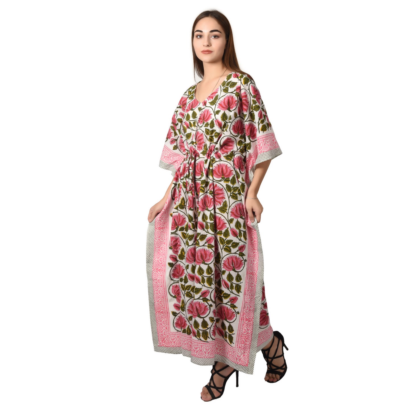 Hand Block Print Cotton Caftans For Women Free Size Sleepwear Vintage traditonal art Kaftan dress