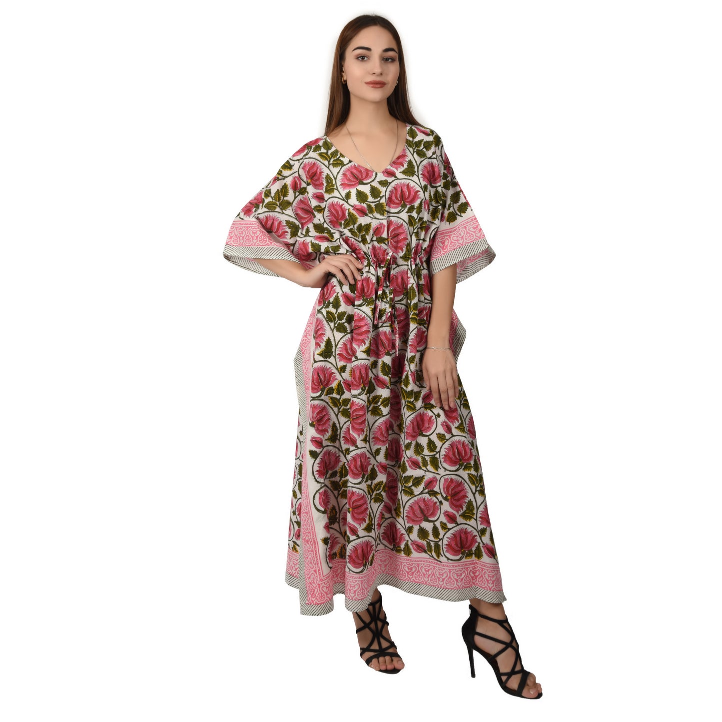 Hand Block Print Cotton Caftans For Women Free Size Sleepwear Vintage traditonal art Kaftan dress