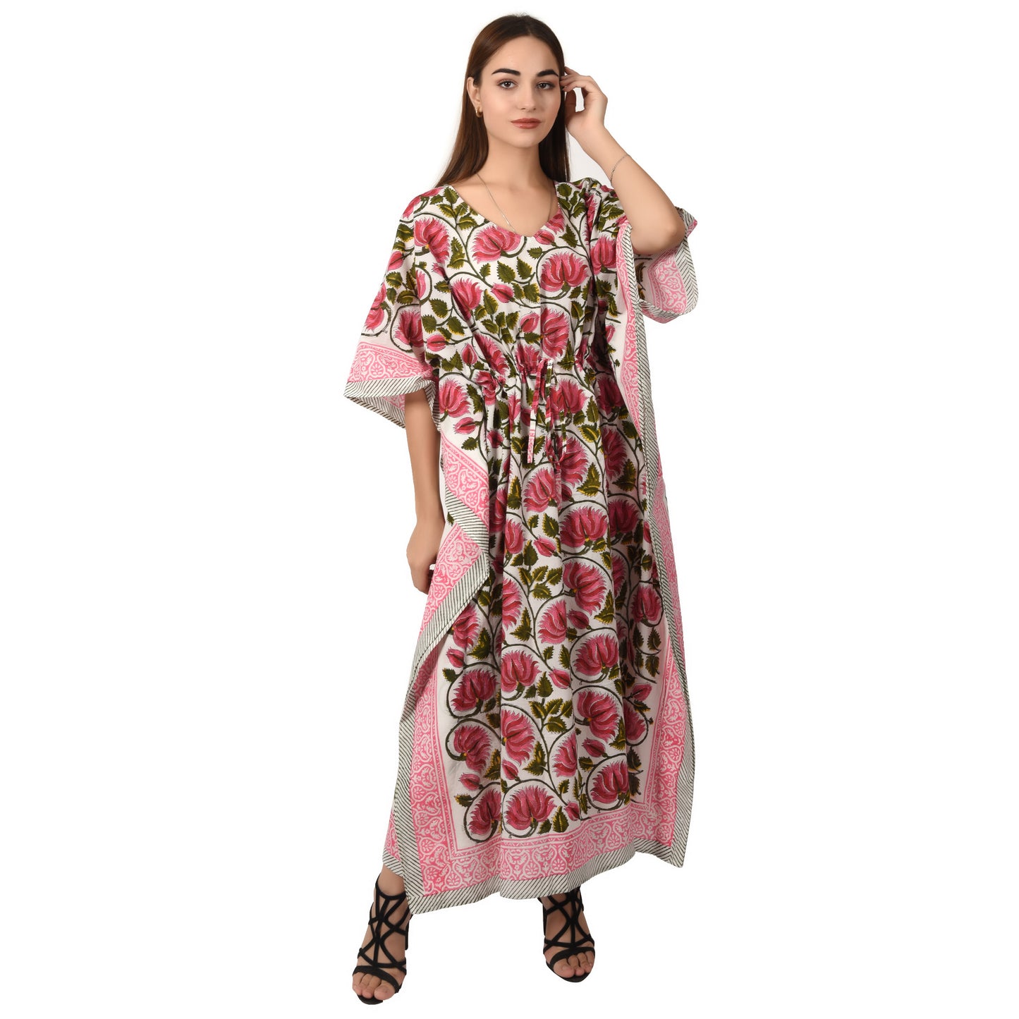 Hand Block Print Cotton Caftans For Women Free Size Sleepwear Vintage traditonal art Kaftan dress