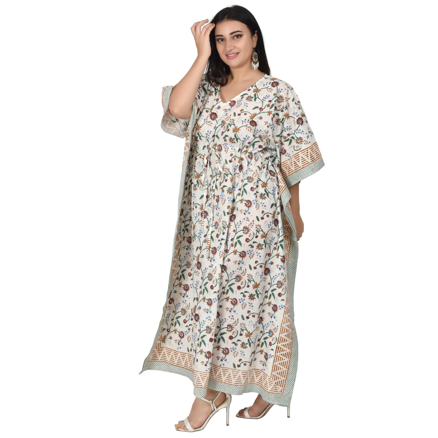 Hand Block Print Cotton Caftans For Women Free Size Vintage traditonal art Maxi gown sleepwear Night gown Kaftan dress