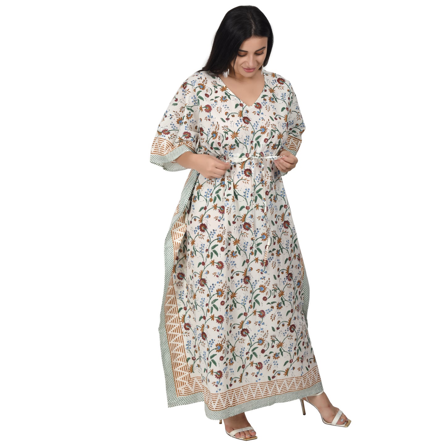Hand Block Print Cotton Caftans For Women Free Size Vintage traditonal art Maxi gown sleepwear Night gown Kaftan dress