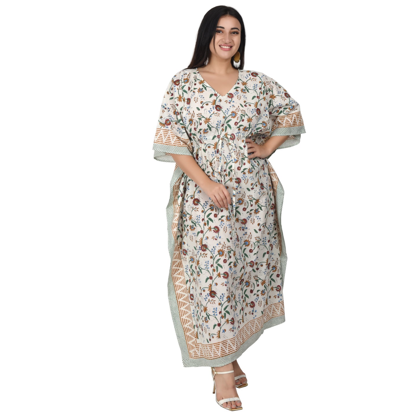 Hand Block Print Cotton Caftans For Women Free Size Vintage traditonal art Maxi gown sleepwear Night gown Kaftan dress