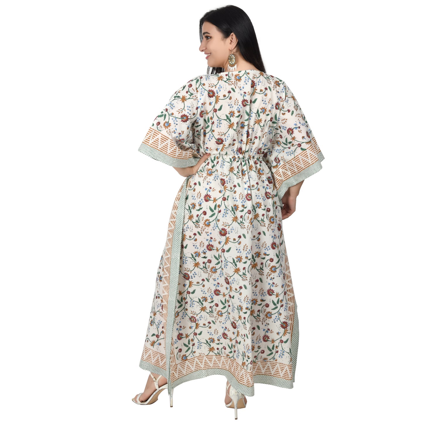 Hand Block Print Cotton Caftans For Women Free Size Vintage traditonal art Maxi gown sleepwear Night gown Kaftan dress