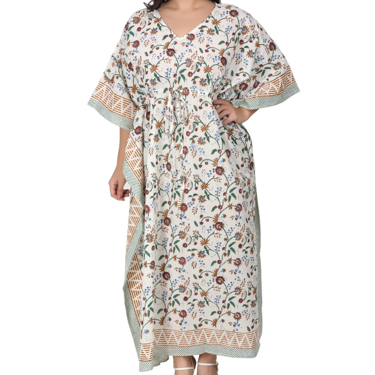 Hand Block Print Cotton Caftans For Women Free Size Vintage traditonal art Maxi gown sleepwear Night gown Kaftan dress