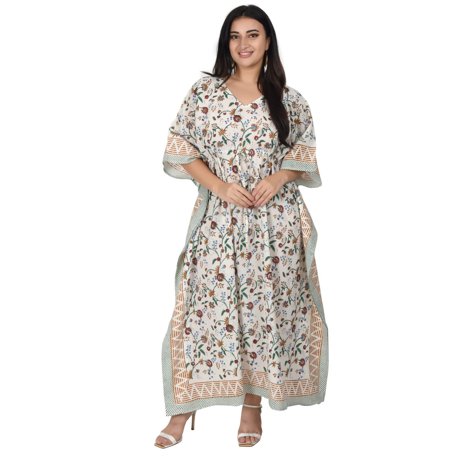Hand Block Print Cotton Caftans For Women Free Size Vintage traditonal art Maxi gown sleepwear Night gown Kaftan dress