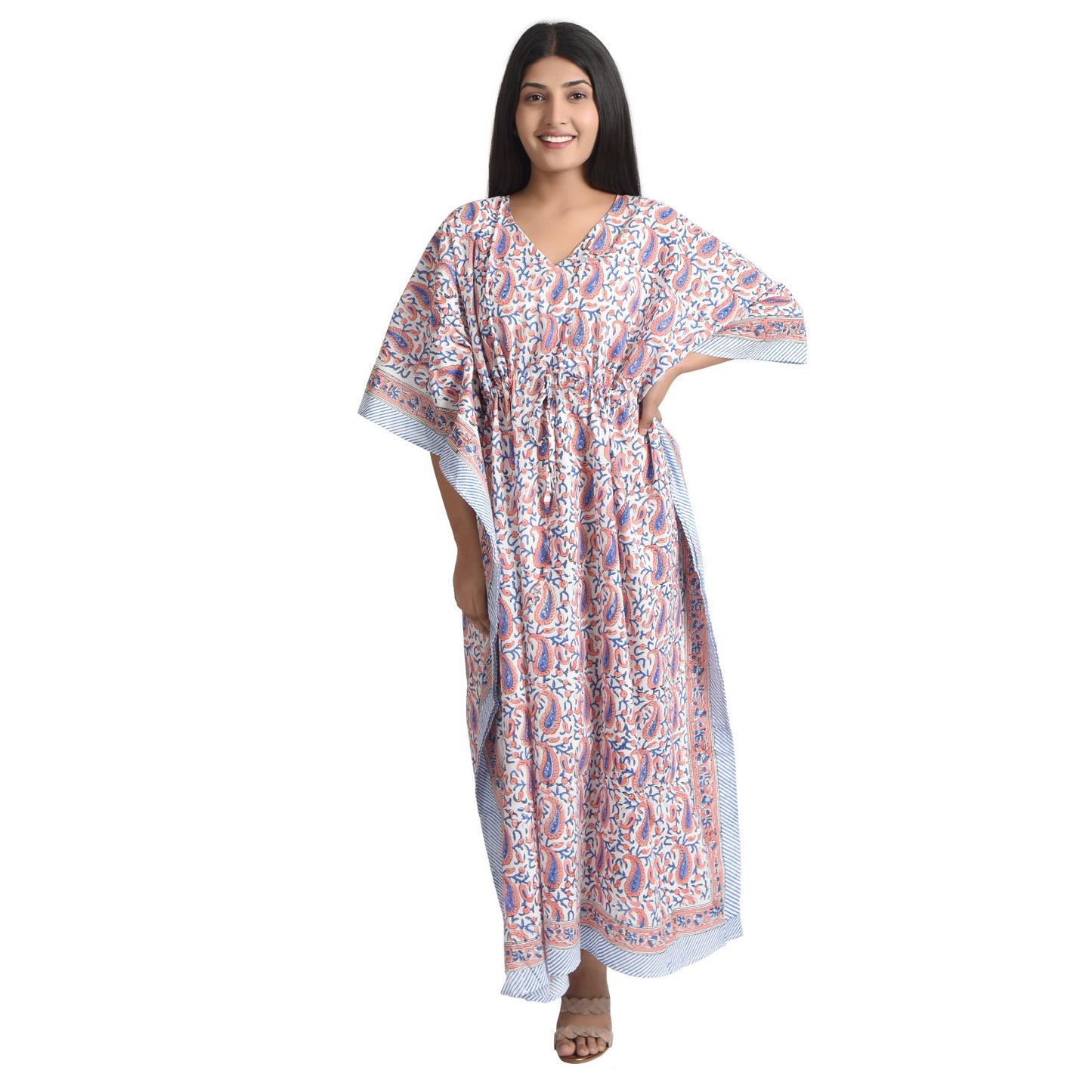Hand Block Print Cotton Caftans For Women Free Size Vintage traditonal art Maxi gown sleepwear Night gown Kaftan dress
