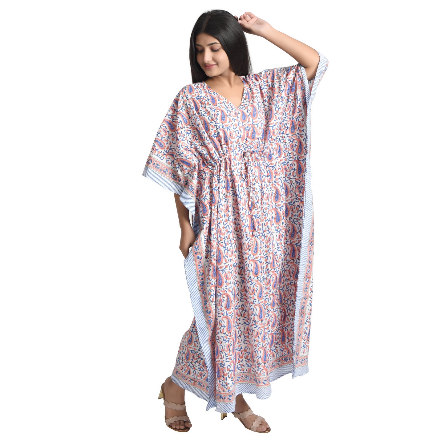 Hand Block Print Cotton Caftans For Women Free Size Vintage traditonal art Maxi gown sleepwear Night gown Kaftan dress