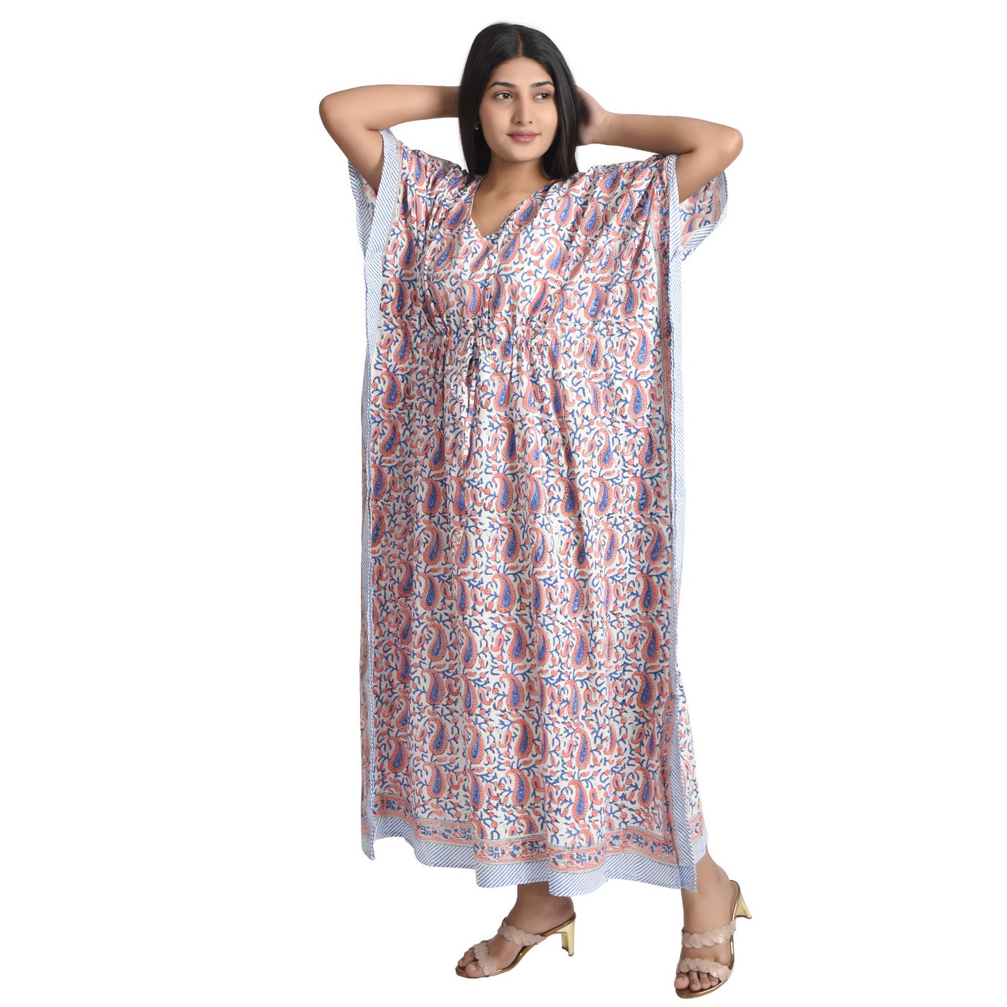 Hand Block Print Cotton Caftans For Women Free Size Vintage traditonal art Maxi gown sleepwear Night gown Kaftan dress