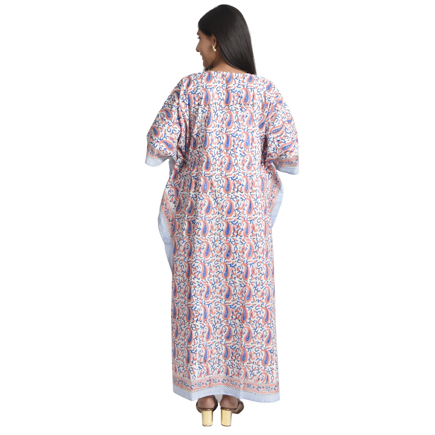 Hand Block Print Cotton Caftans For Women Free Size Vintage traditonal art Maxi gown sleepwear Night gown Kaftan dress