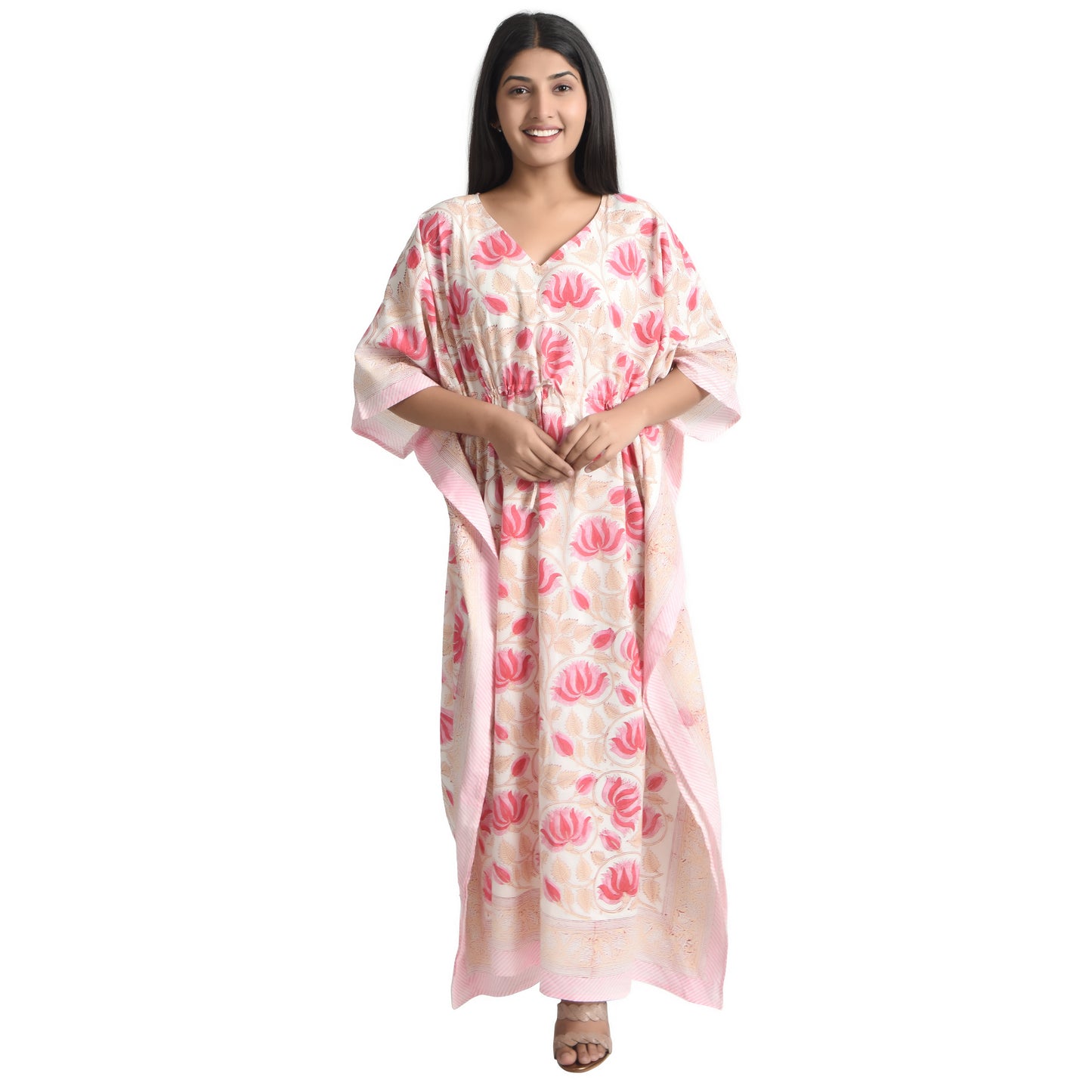 Hand Block Print Cotton Caftans For Women Free Size Vintage traditonal art Maxi gown sleepwear Night gown Kaftan dress