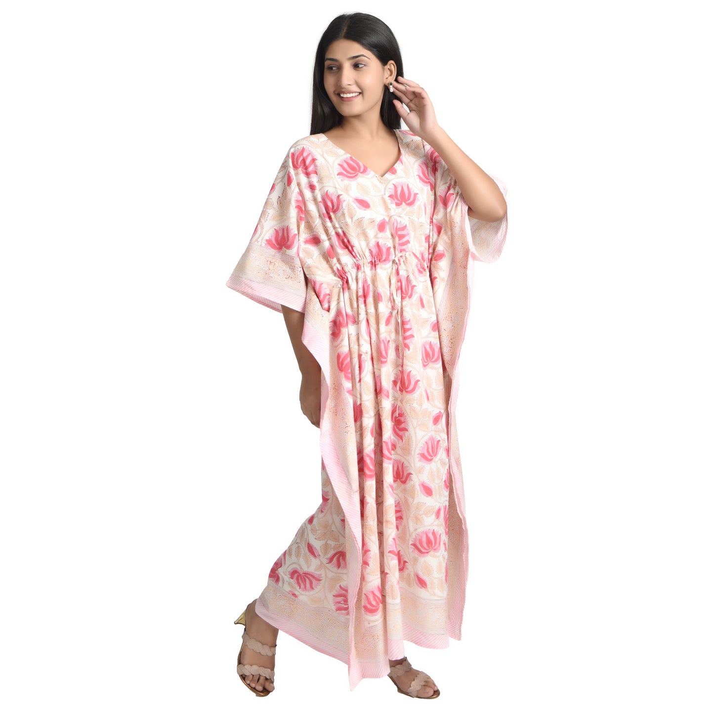 Hand Block Print Cotton Caftans For Women Free Size Vintage traditonal art Maxi gown sleepwear Night gown Kaftan dress