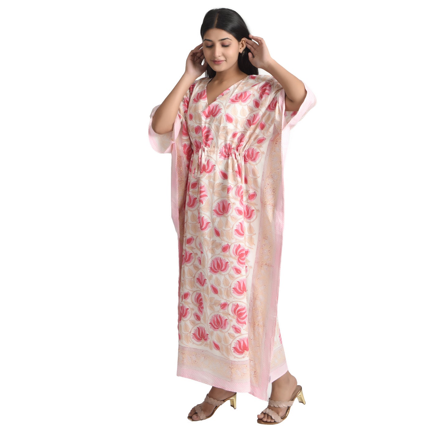 Hand Block Print Cotton Caftans For Women Free Size Vintage traditonal art Maxi gown sleepwear Night gown Kaftan dress